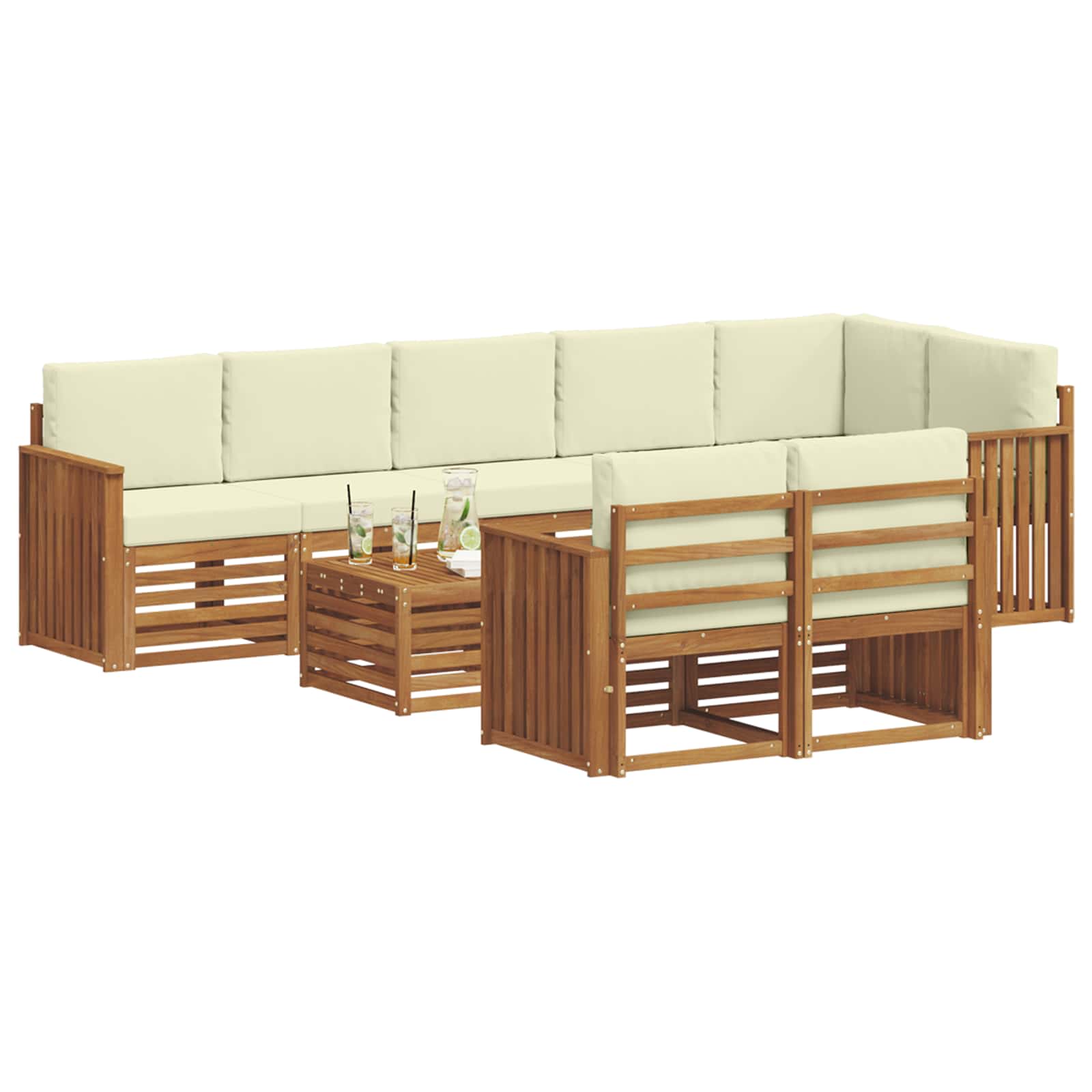 vidaXL Zestawy sof 9 pcs Naturalny i Kremowy Lite Drewno Akacji