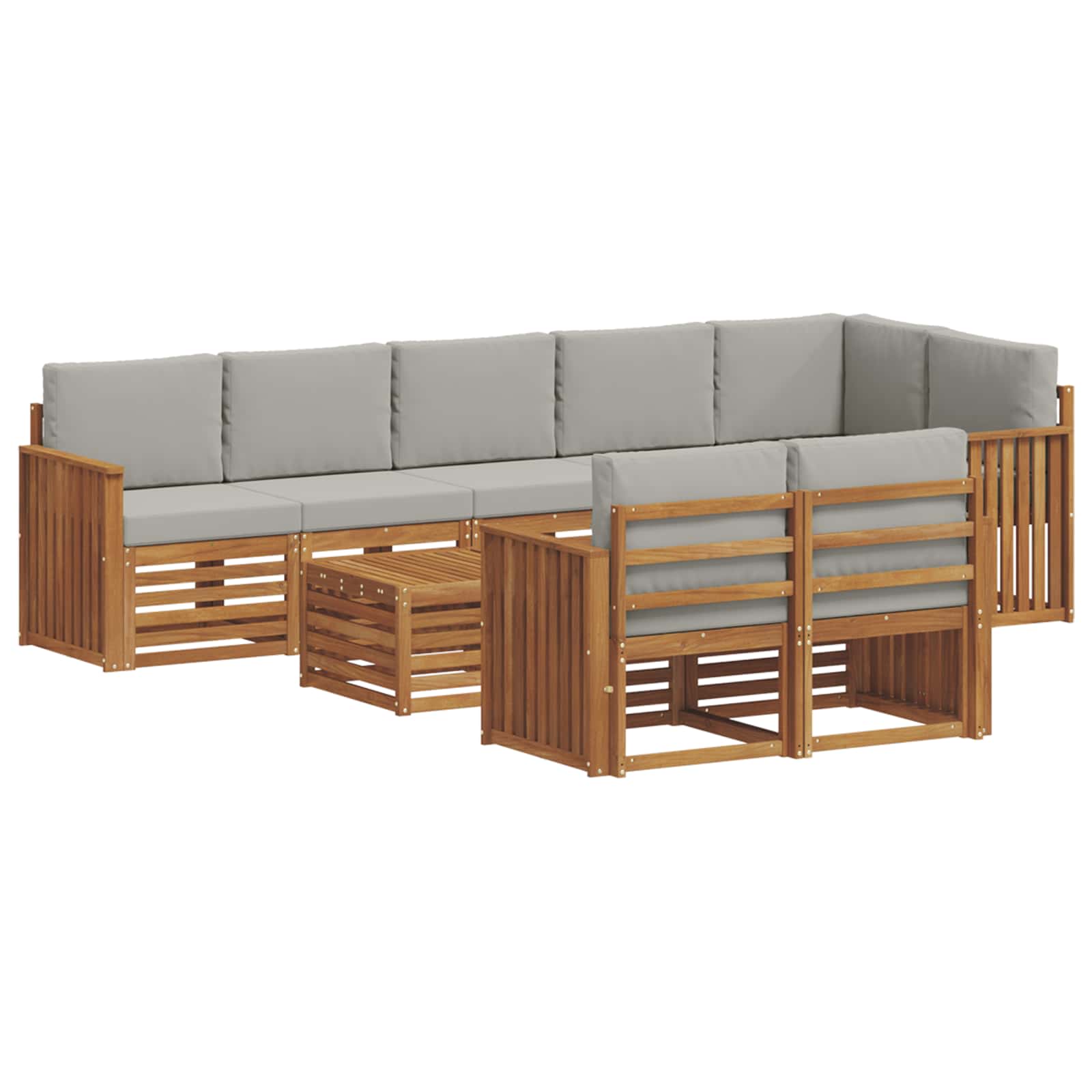 vidaXL Zestawy sof 9 pcs Naturalny i Jasny Szary Lite Drewno Akacji