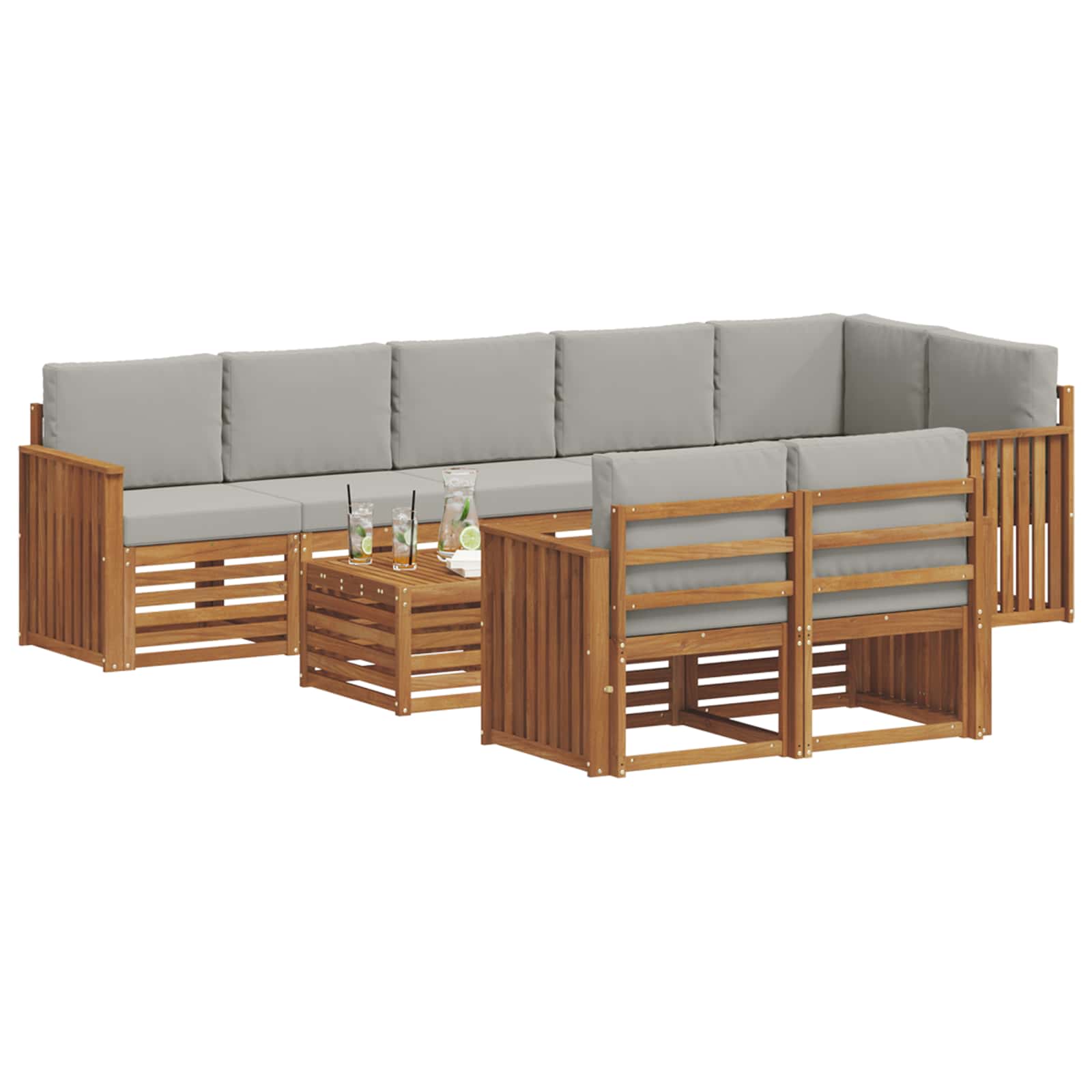 vidaXL Zestawy sof 9 pcs Naturalny i Jasny Szary Lite Drewno Akacji