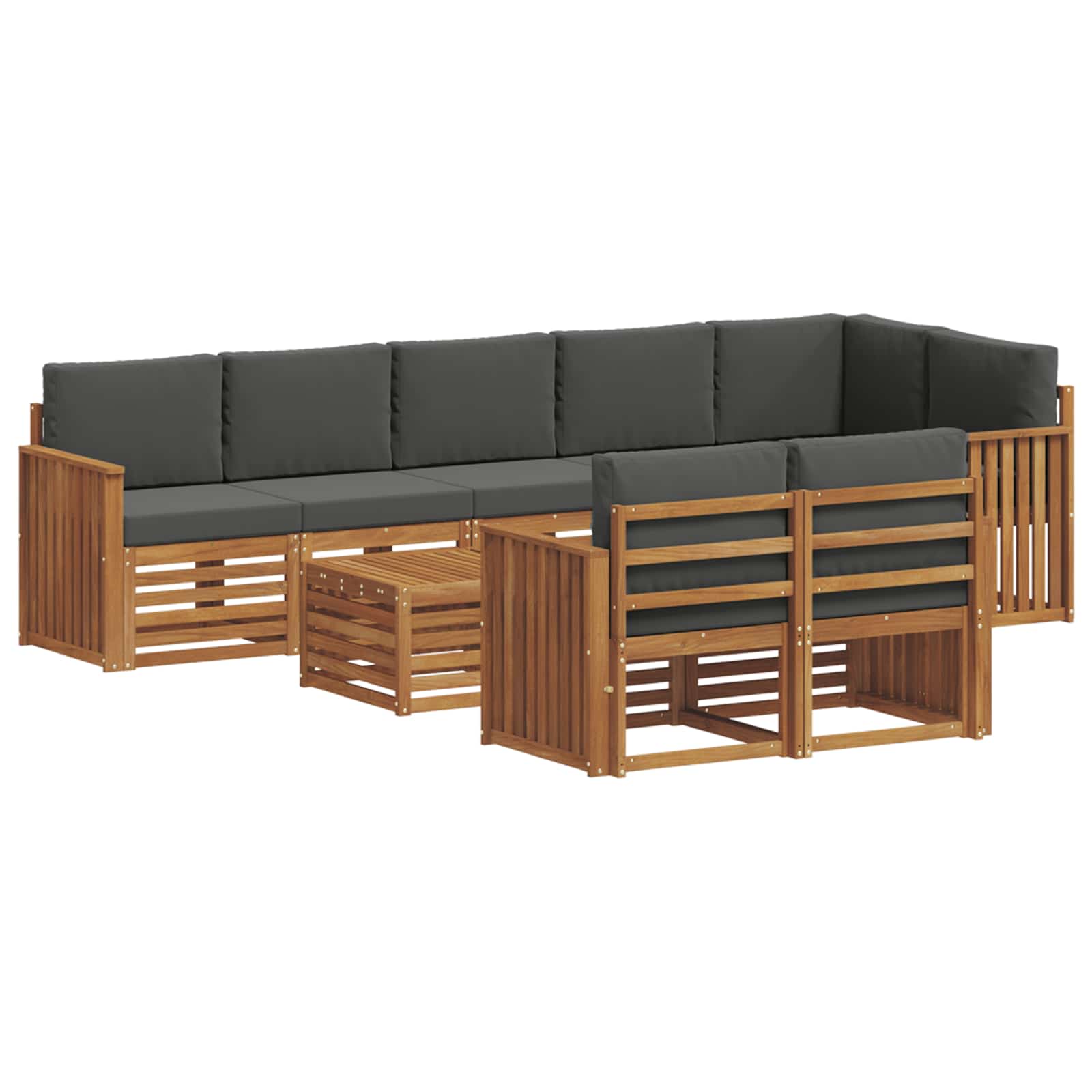 vidaXL Zestawy sof 9 pcs Naturalny i Antracytowy Lite Drewno Akacji