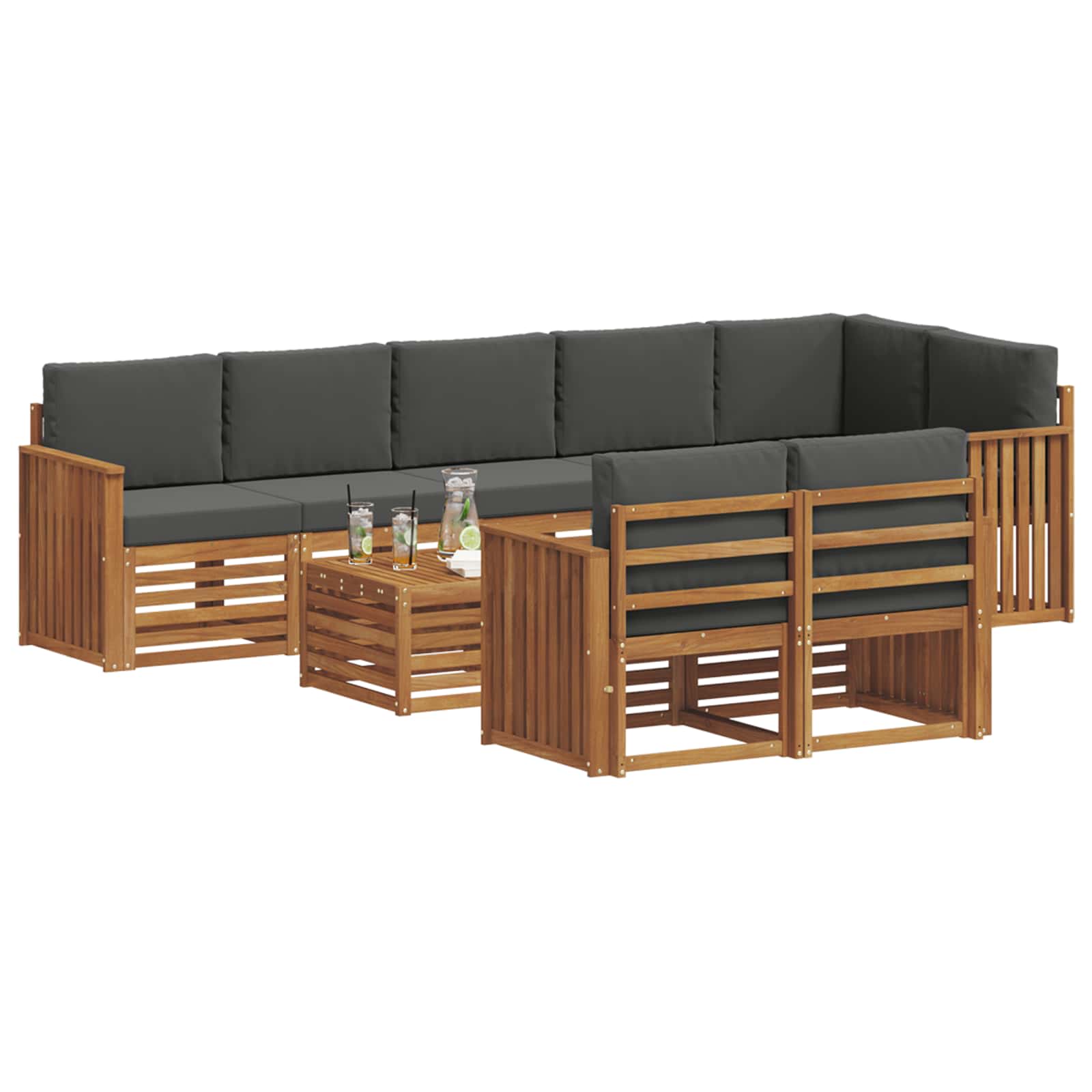 vidaXL Zestawy sof 9 pcs Naturalny i Antracytowy Lite Drewno Akacji