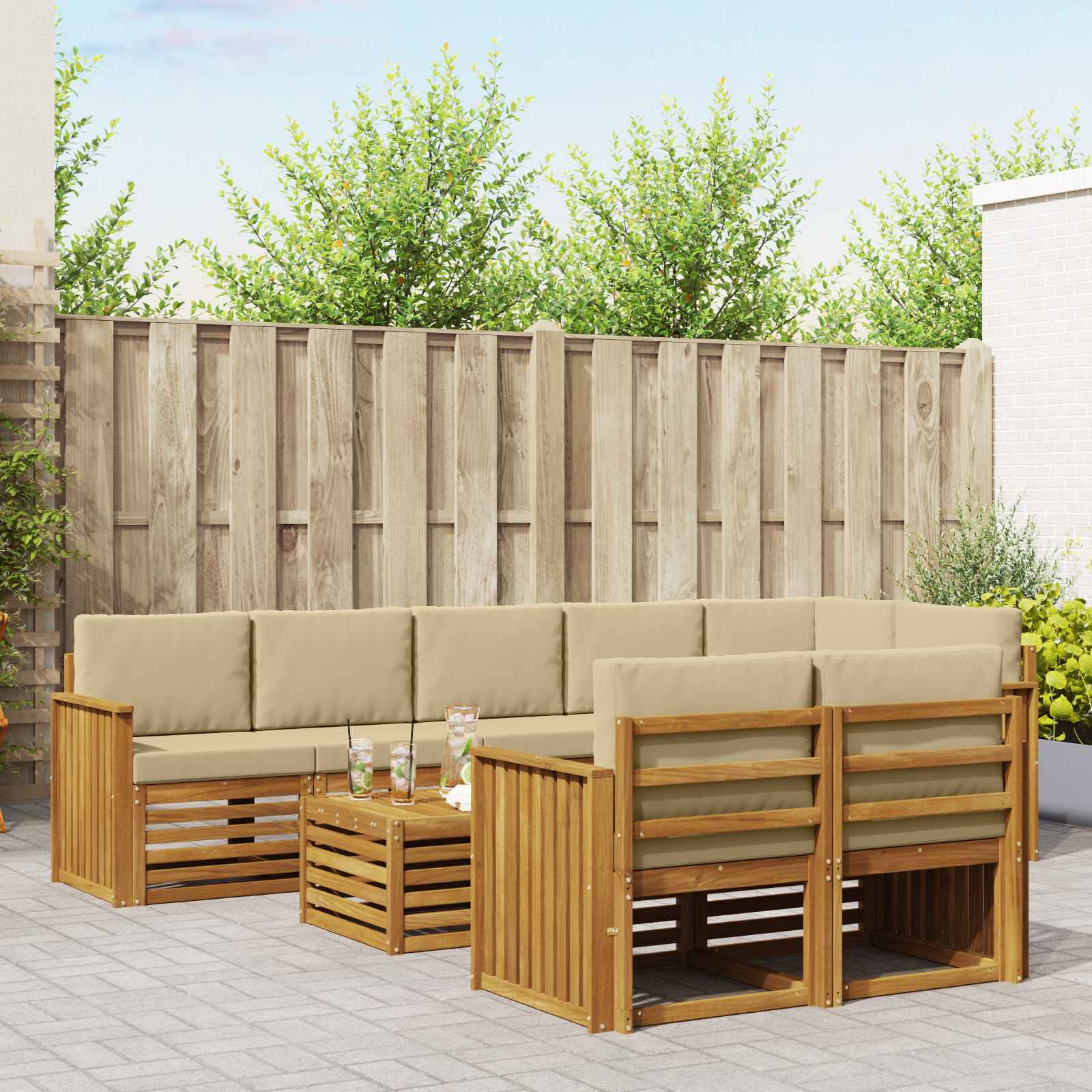 vidaXL Zestawy sof 9 pcs Naturalny i Beżowy Lite Drewno Akacji