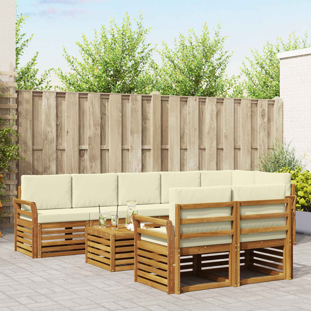 vidaXL Zestawy sof 9 pcs Naturalny i Kremowy Lite Drewno Akacji