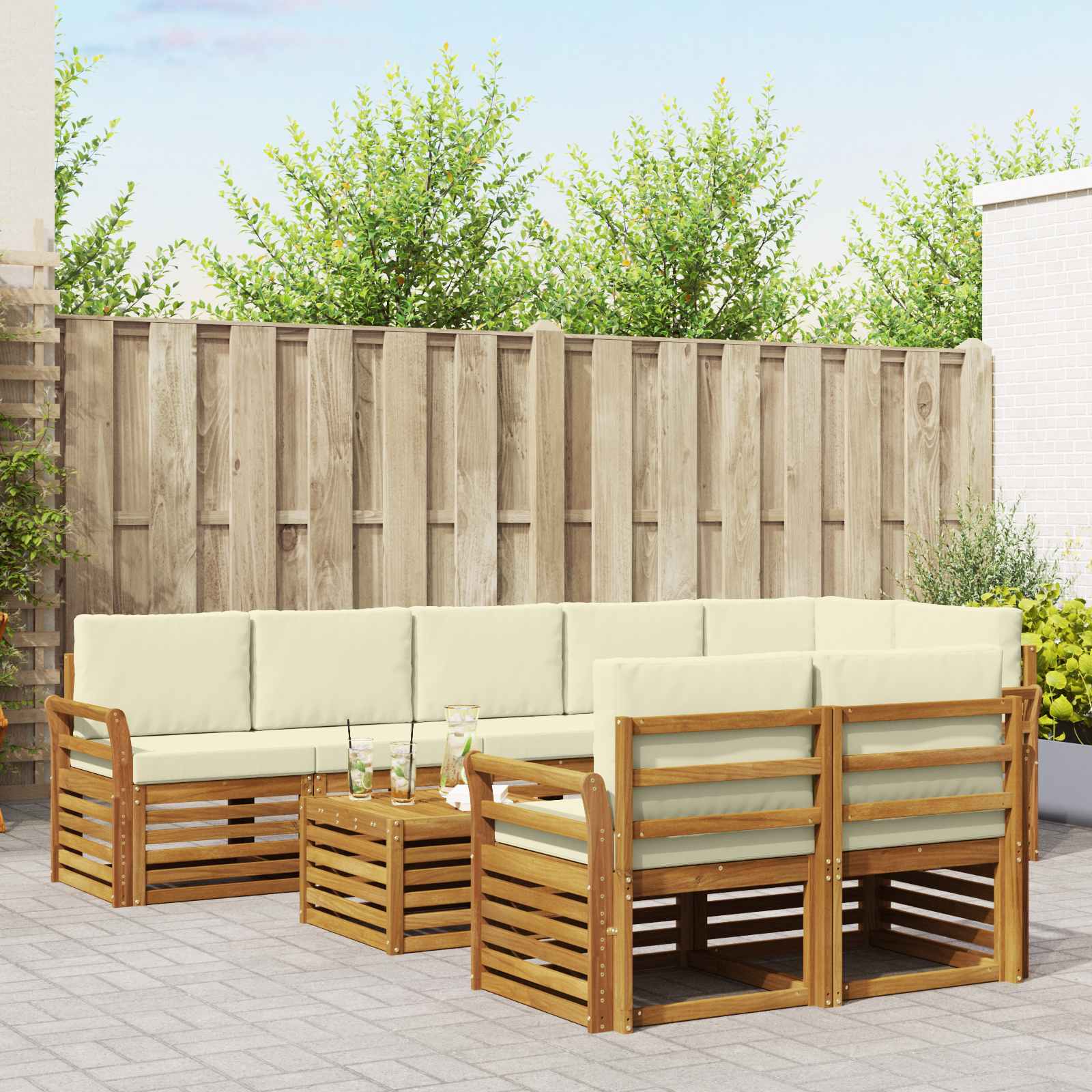 vidaXL Zestawy sof 9 pcs Naturalny i Kremowy Lite Drewno Akacji