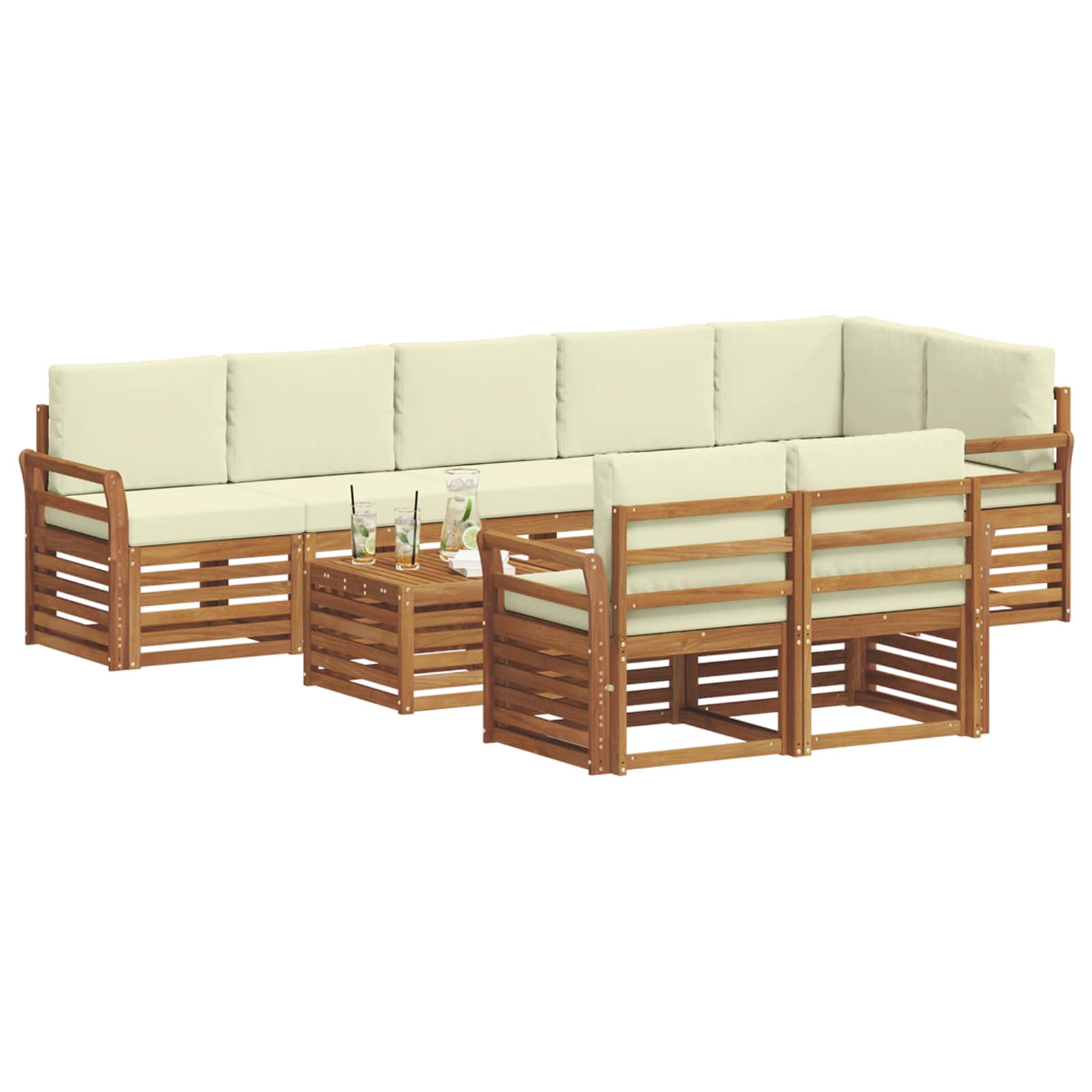 vidaXL Zestawy sof 9 pcs Naturalny i Kremowy Lite Drewno Akacji