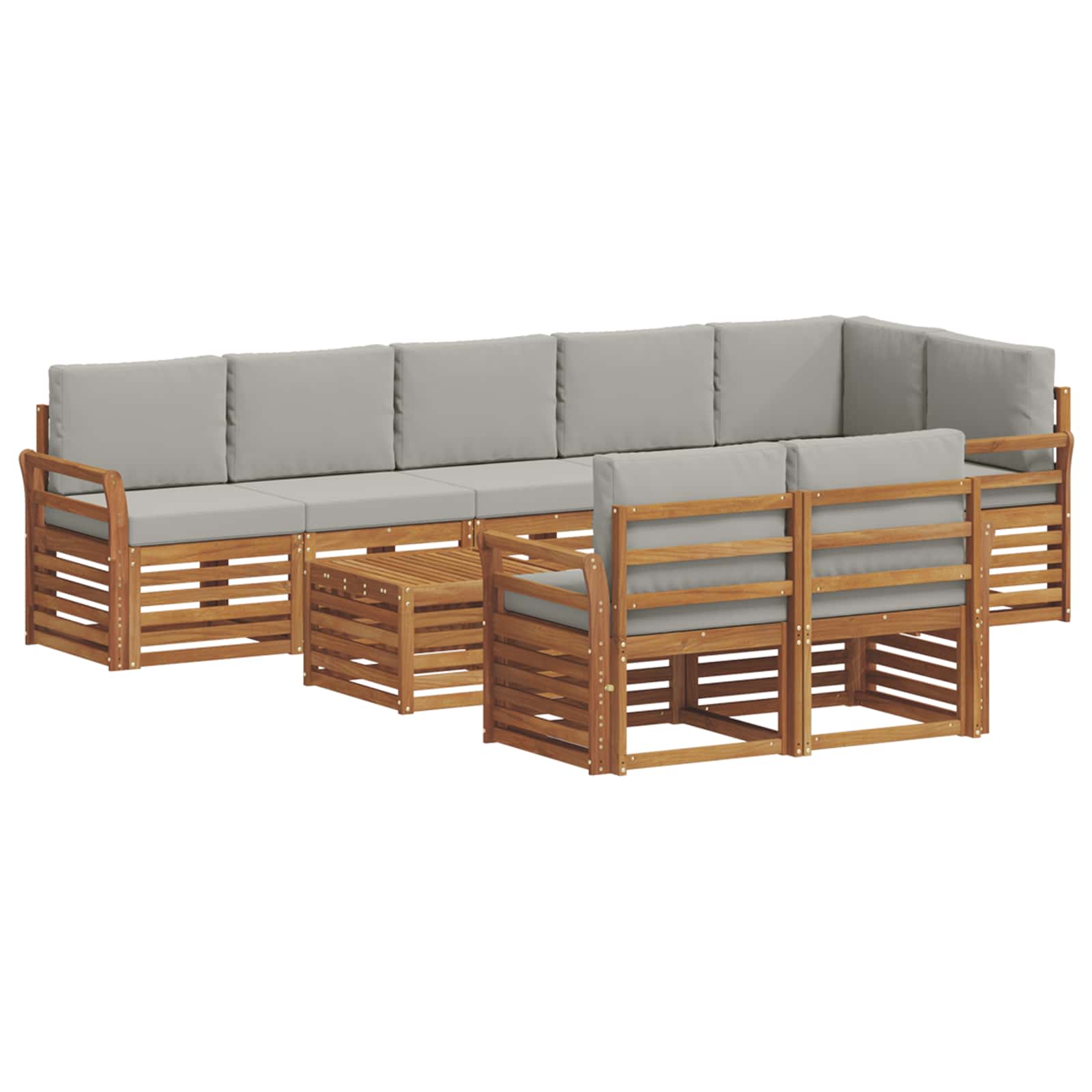 vidaXL Zestawy sof 9 pcs Naturalny i Jasny Szary Lite Drewno Akacji