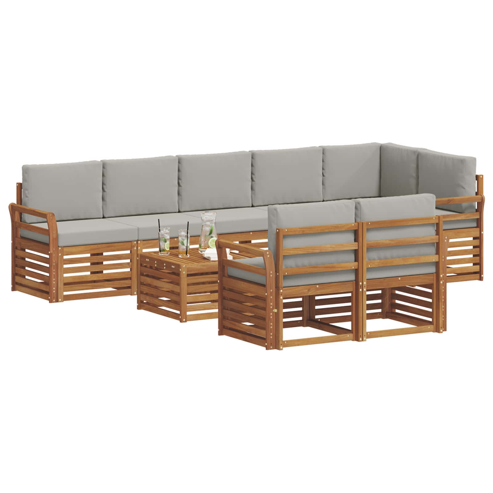 vidaXL Zestawy sof 9 pcs Naturalny i Jasny Szary Lite Drewno Akacji