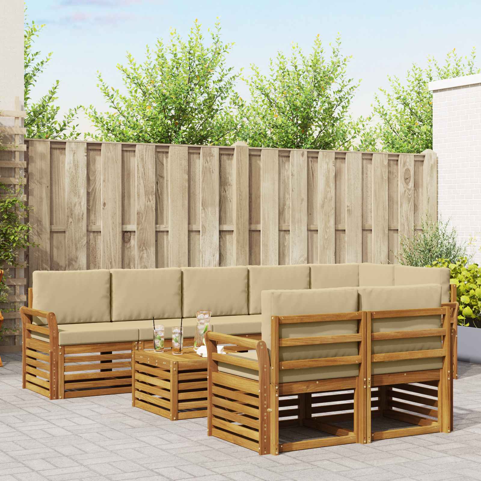 vidaXL Zestawy sof 9 pcs Naturalny i Beżowy Lite Drewno Akacji