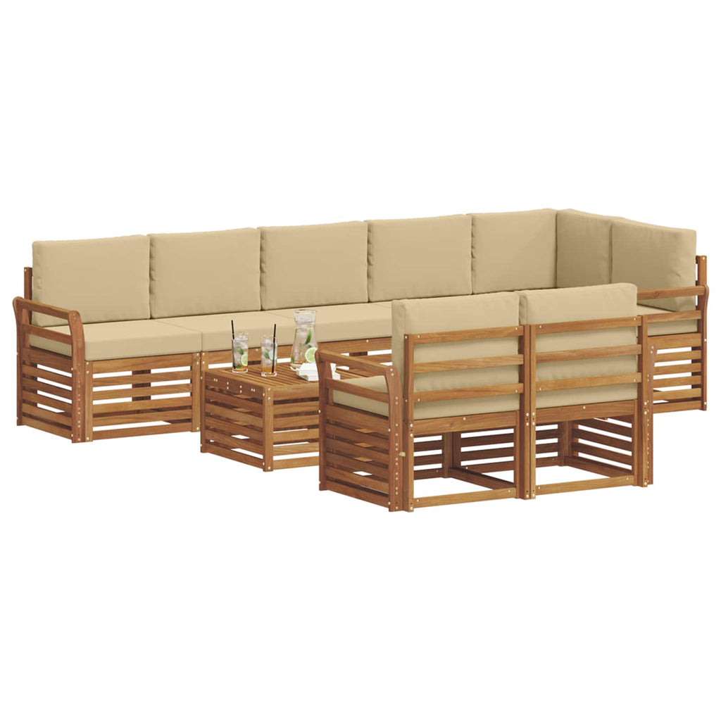 vidaXL Zestawy sof 9 pcs Naturalny i Beżowy Lite Drewno Akacji