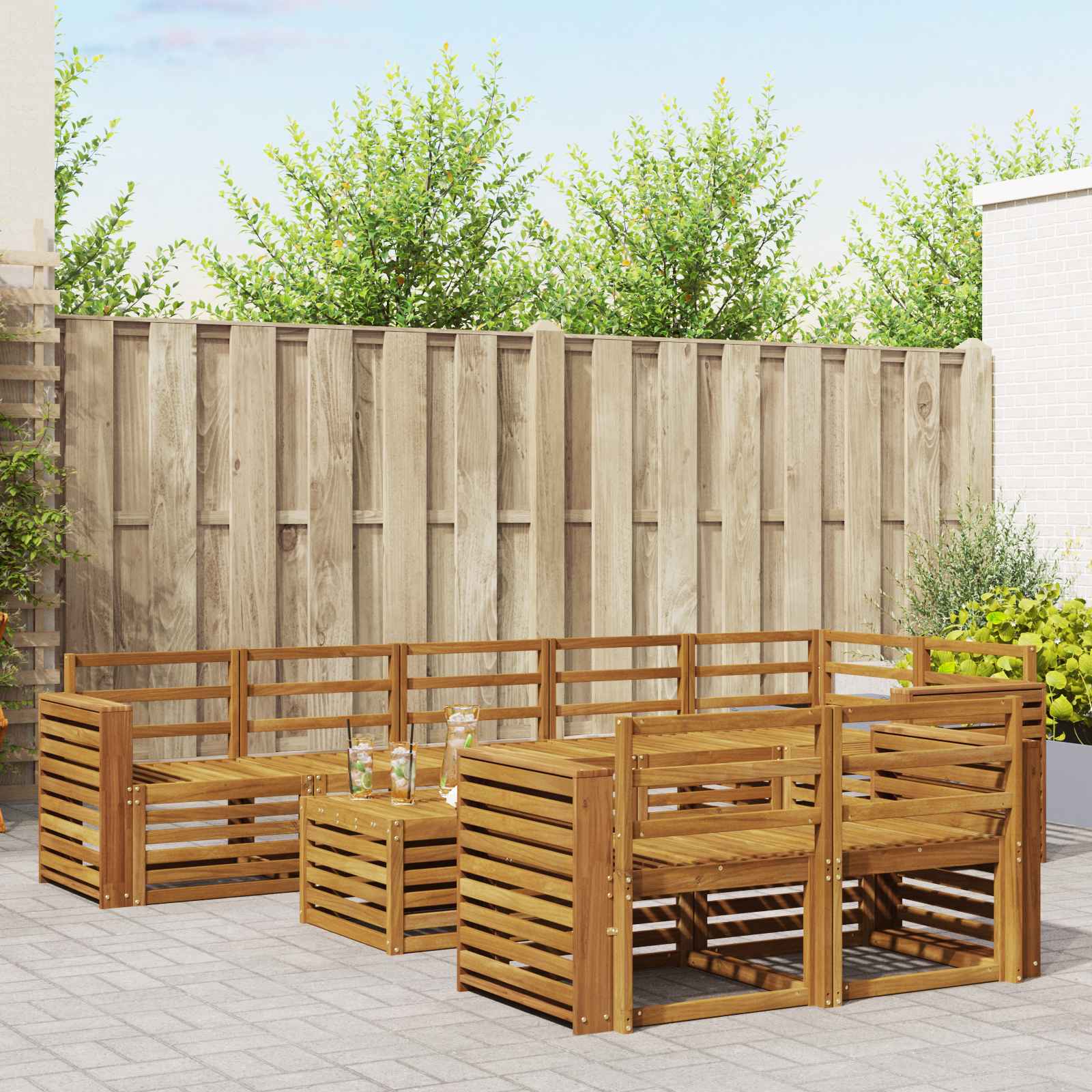 vidaXL Zestawy sof 9 pcs Naturalny Lite Drewno Akacji