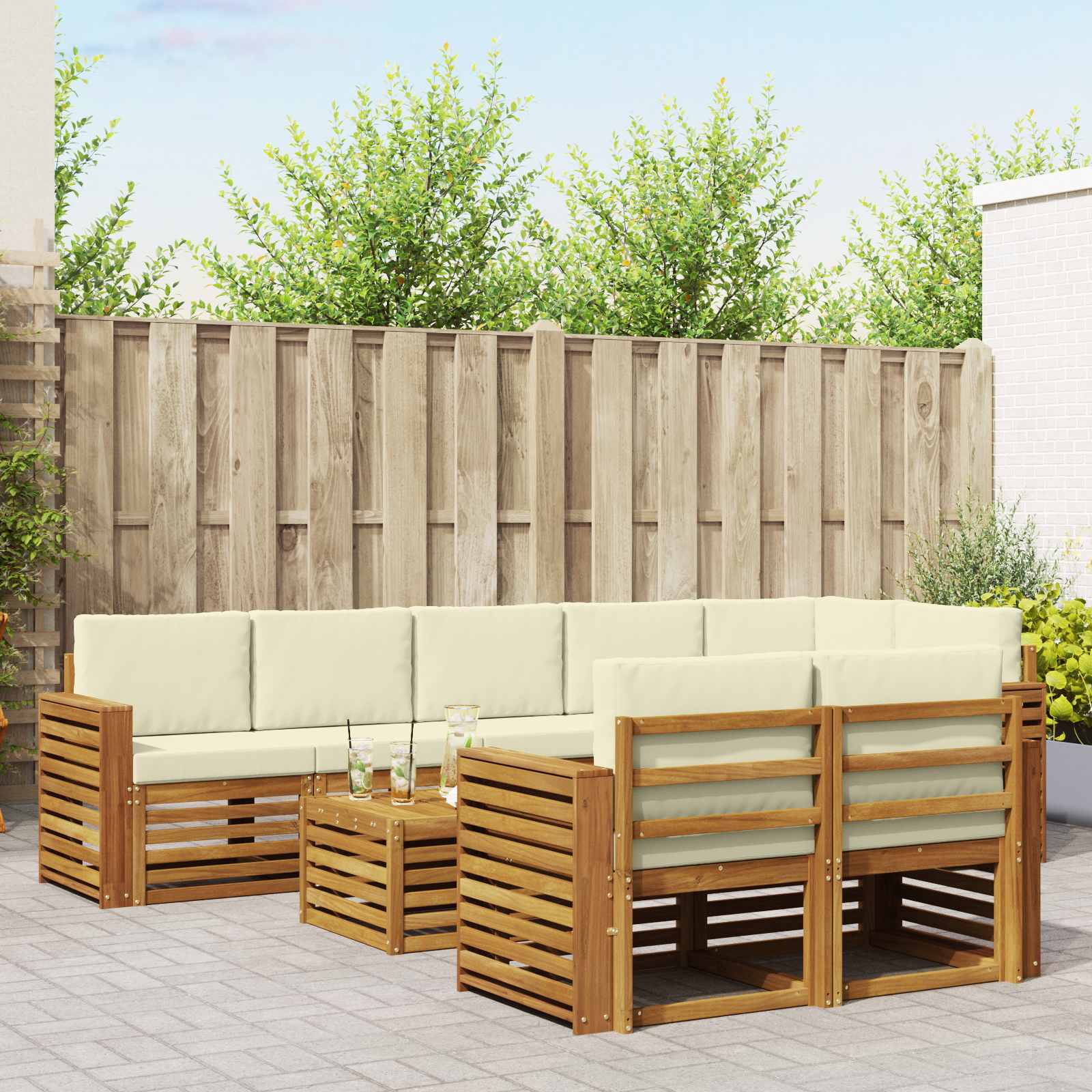 vidaXL Zestawy sof 9 pcs Naturalny i Kremowy Lite Drewno Akacji