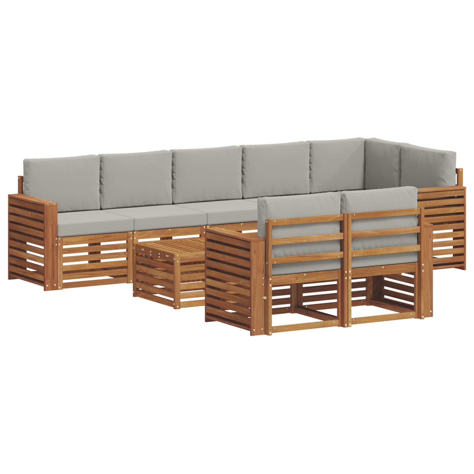 vidaXL Zestawy sof 9 pcs Naturalny i Jasny Szary Lite Drewno Akacji