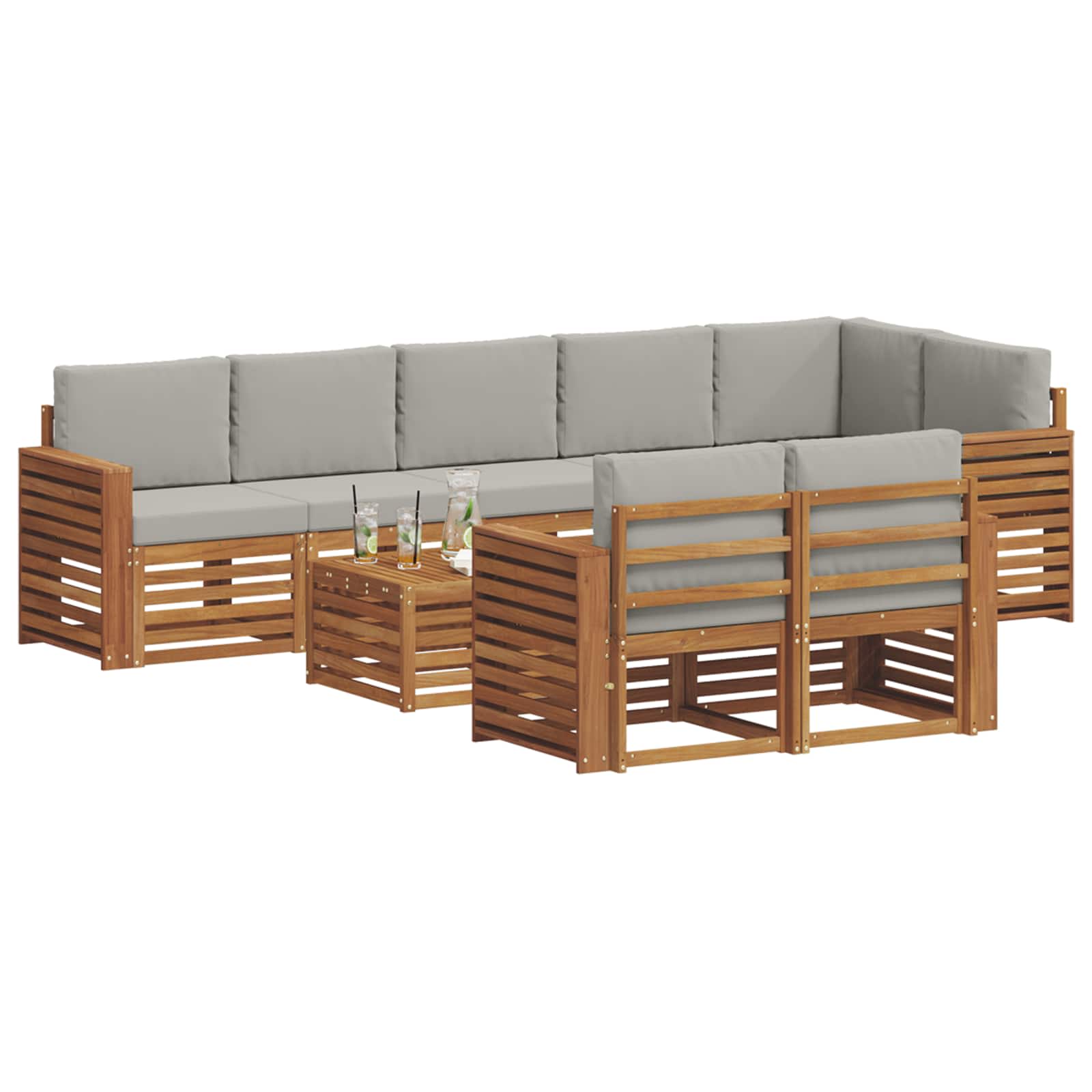 vidaXL Zestawy sof 9 pcs Naturalny i Jasny Szary Lite Drewno Akacji