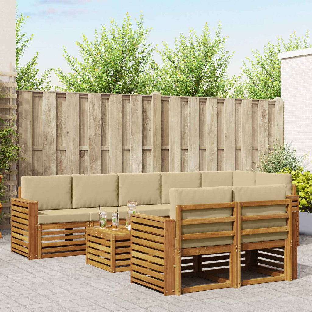 vidaXL Zestawy sof 9 pcs Naturalny i Beżowy Lite Drewno Akacji
