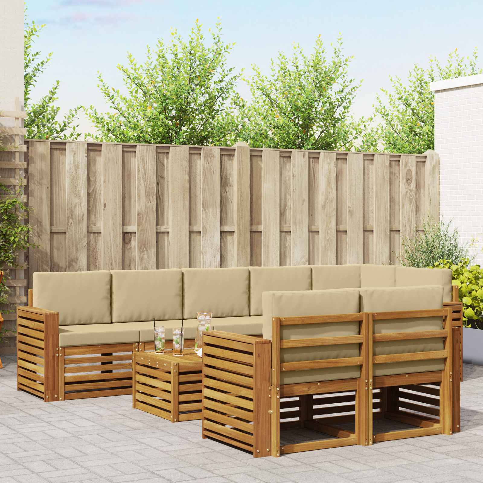 vidaXL Zestawy sof 9 pcs Naturalny i Beżowy Lite Drewno Akacji