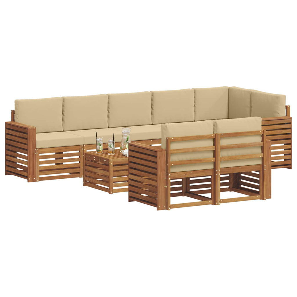 vidaXL Zestawy sof 9 pcs Naturalny i Beżowy Lite Drewno Akacji