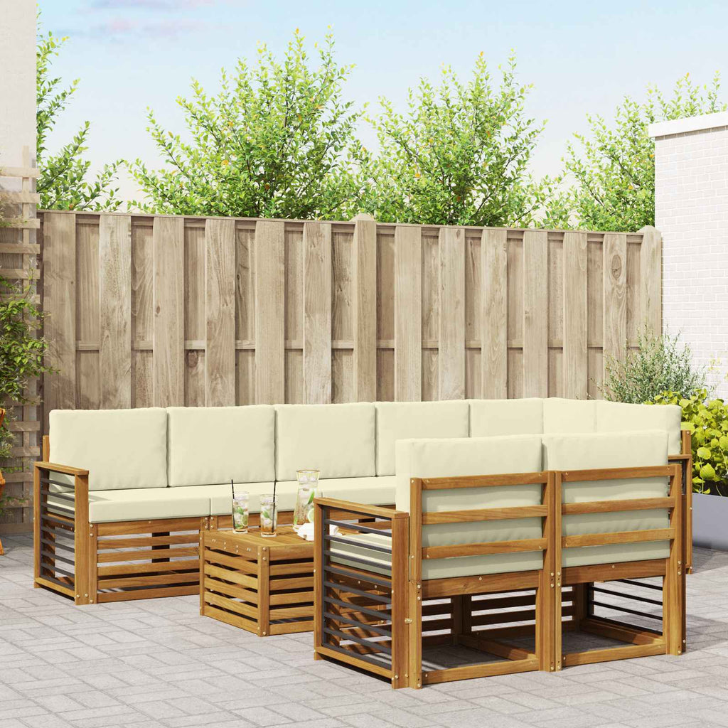 vidaXL Zestawy sof 9 pcs Naturalny i Kremowy Lite Drewno Akacji