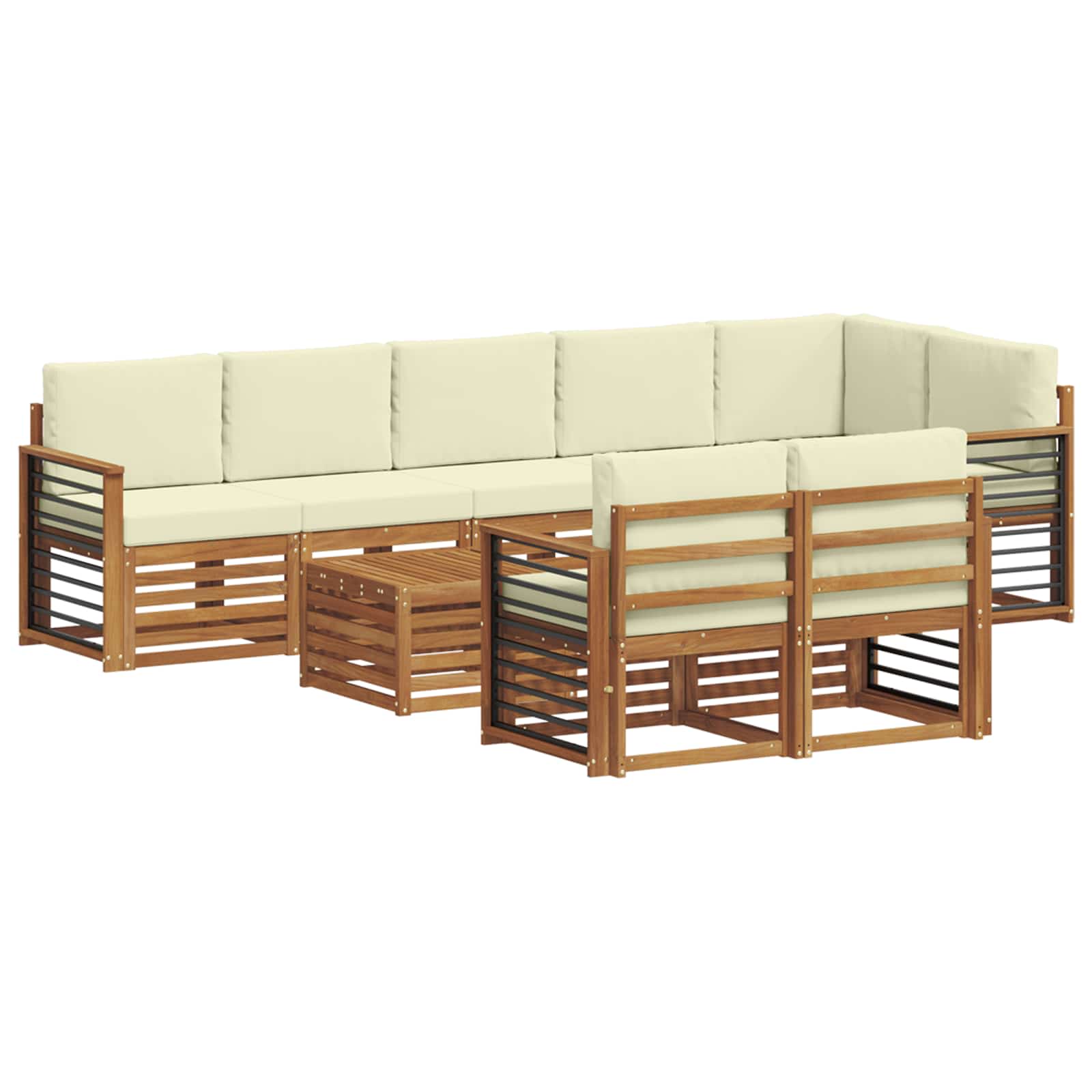 vidaXL Zestawy sof 9 pcs Naturalny i Kremowy Lite Drewno Akacji