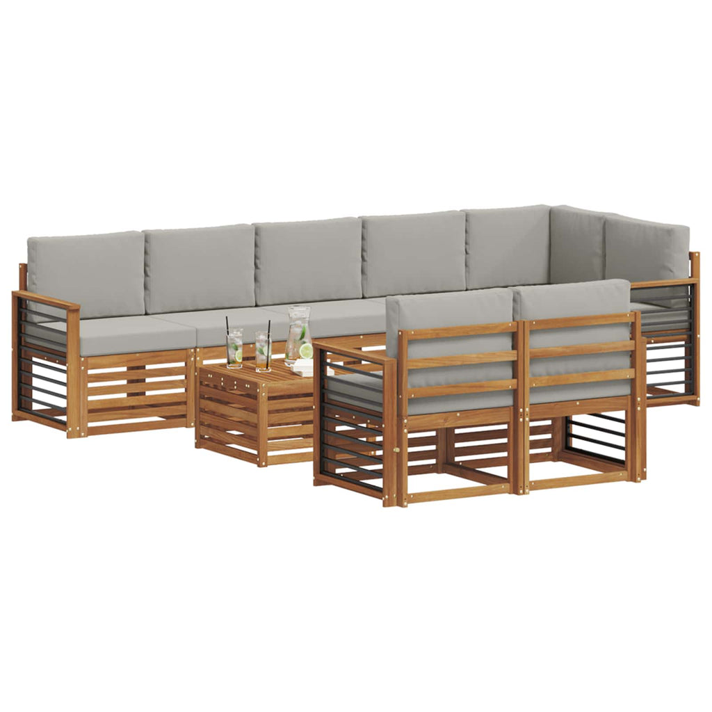 vidaXL Zestawy sof 9 pcs Naturalny i Jasny Szary Lite Drewno Akacji