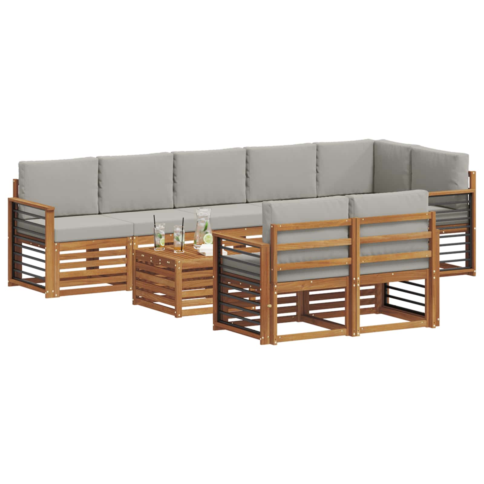 vidaXL Zestawy sof 9 pcs Naturalny i Jasny Szary Lite Drewno Akacji