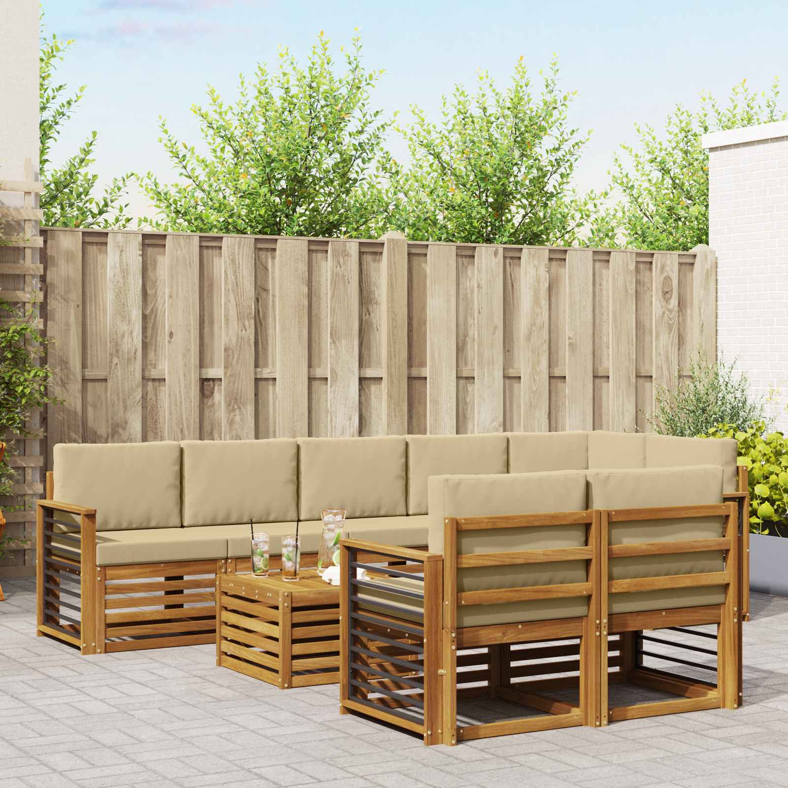 vidaXL Zestawy sof 9 pcs Naturalny i Beżowy Lite Drewno Akacji