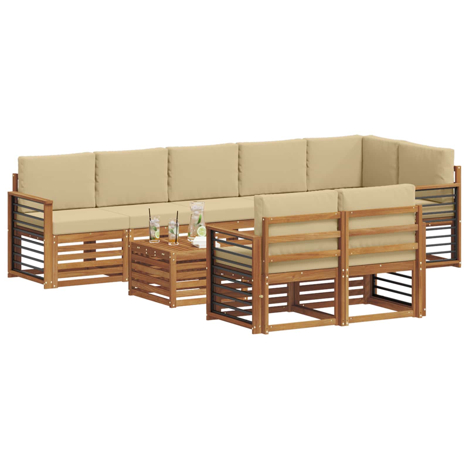 vidaXL Zestawy sof 9 pcs Naturalny i Beżowy Lite Drewno Akacji