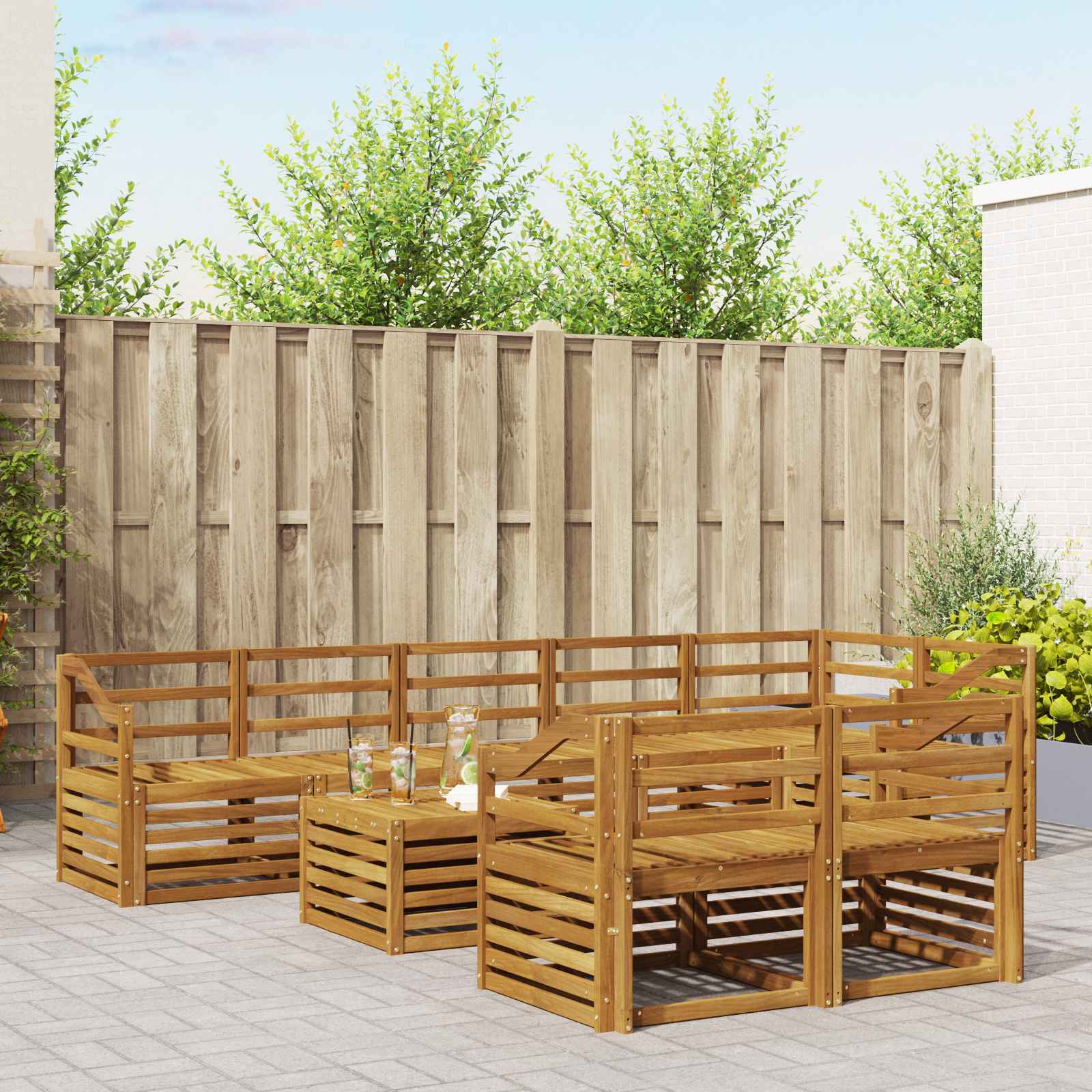 vidaXL Zestawy sof 9 pcs Naturalny Lite Drewno Akacji