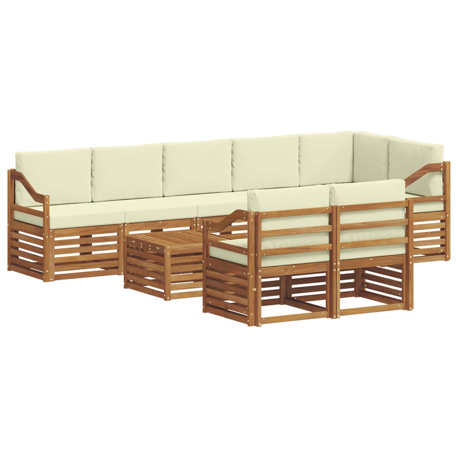 vidaXL Zestawy sof 9 pcs Naturalny i Kremowy Lite Drewno Akacji