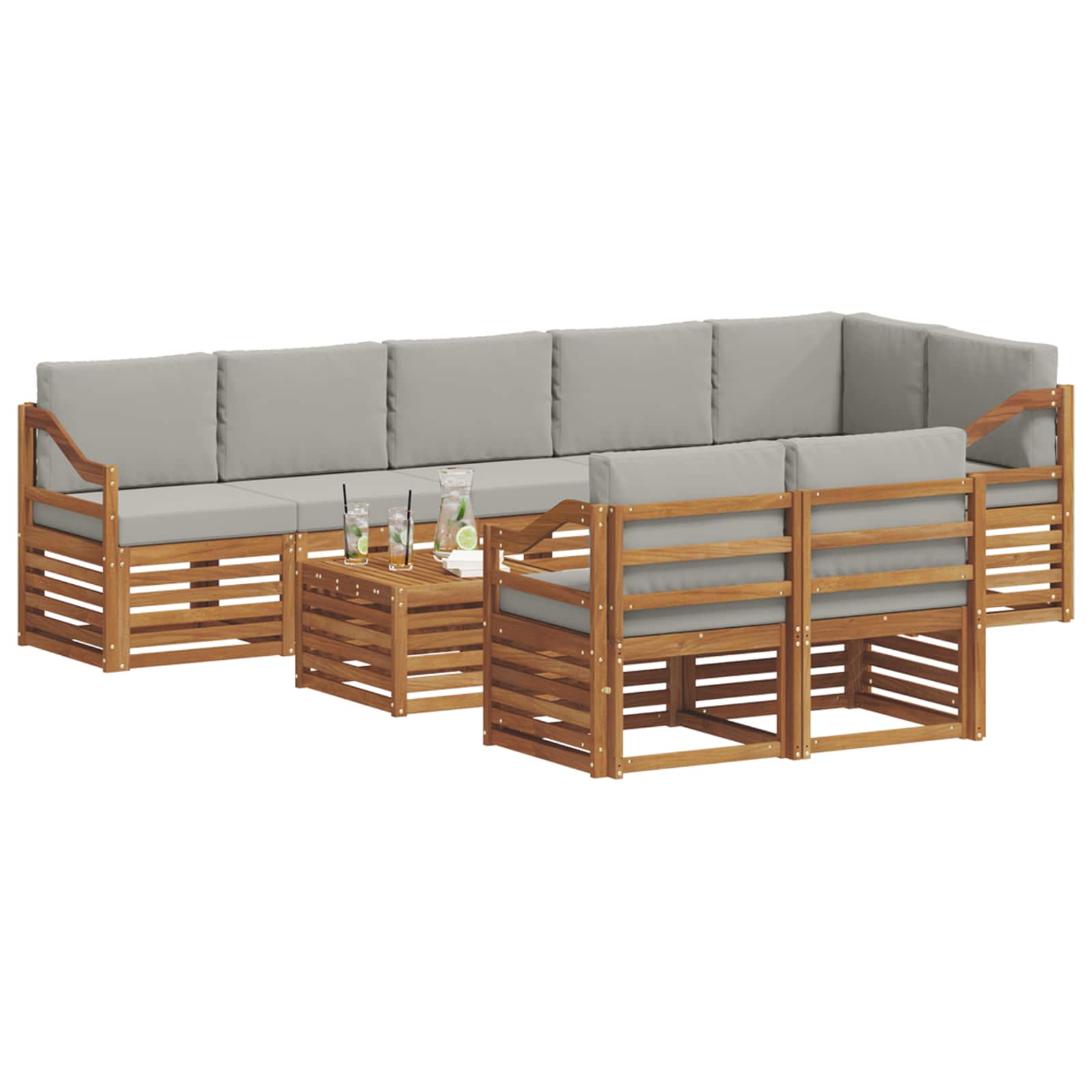 vidaXL Zestawy sof 9 pcs Naturalny i Jasny Szary Lite Drewno Akacji