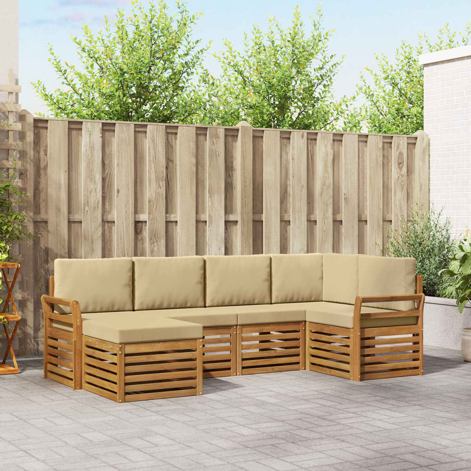 vidaXL Zestaw sofy narożnej z poduszką 6 pcs Naturalny i Beżowy