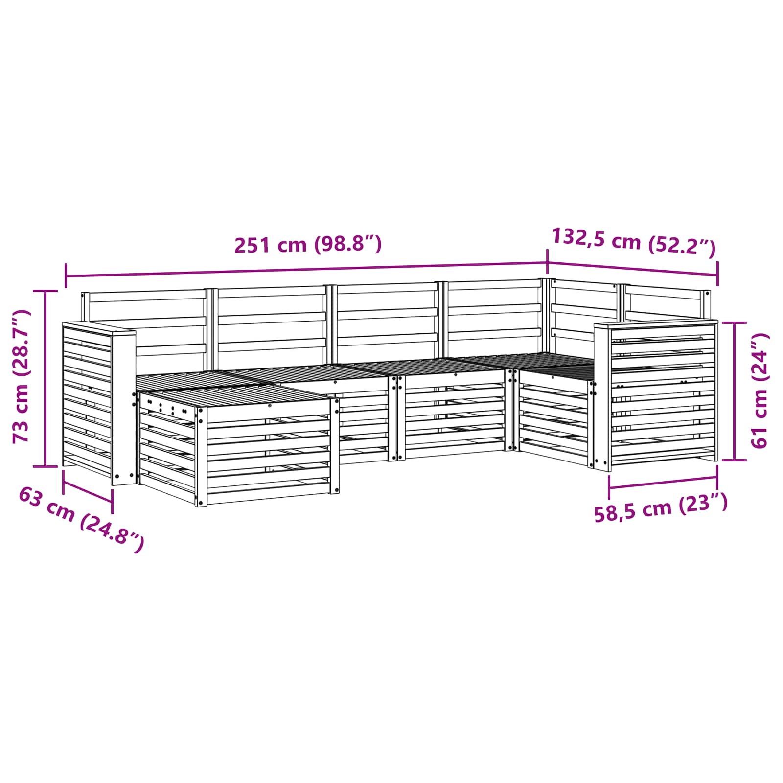 vidaXL Zestaw sofy narożnej 6 pcs Naturalny Lite Drewno Akacji
