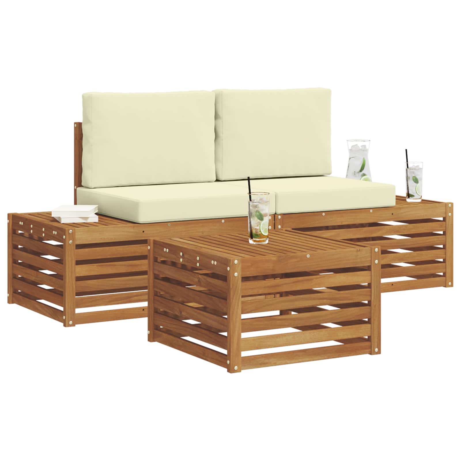 vidaXL Zestaw sof na zewnątrz Naturalny i Kremowy 59 x 59 x 37 cm