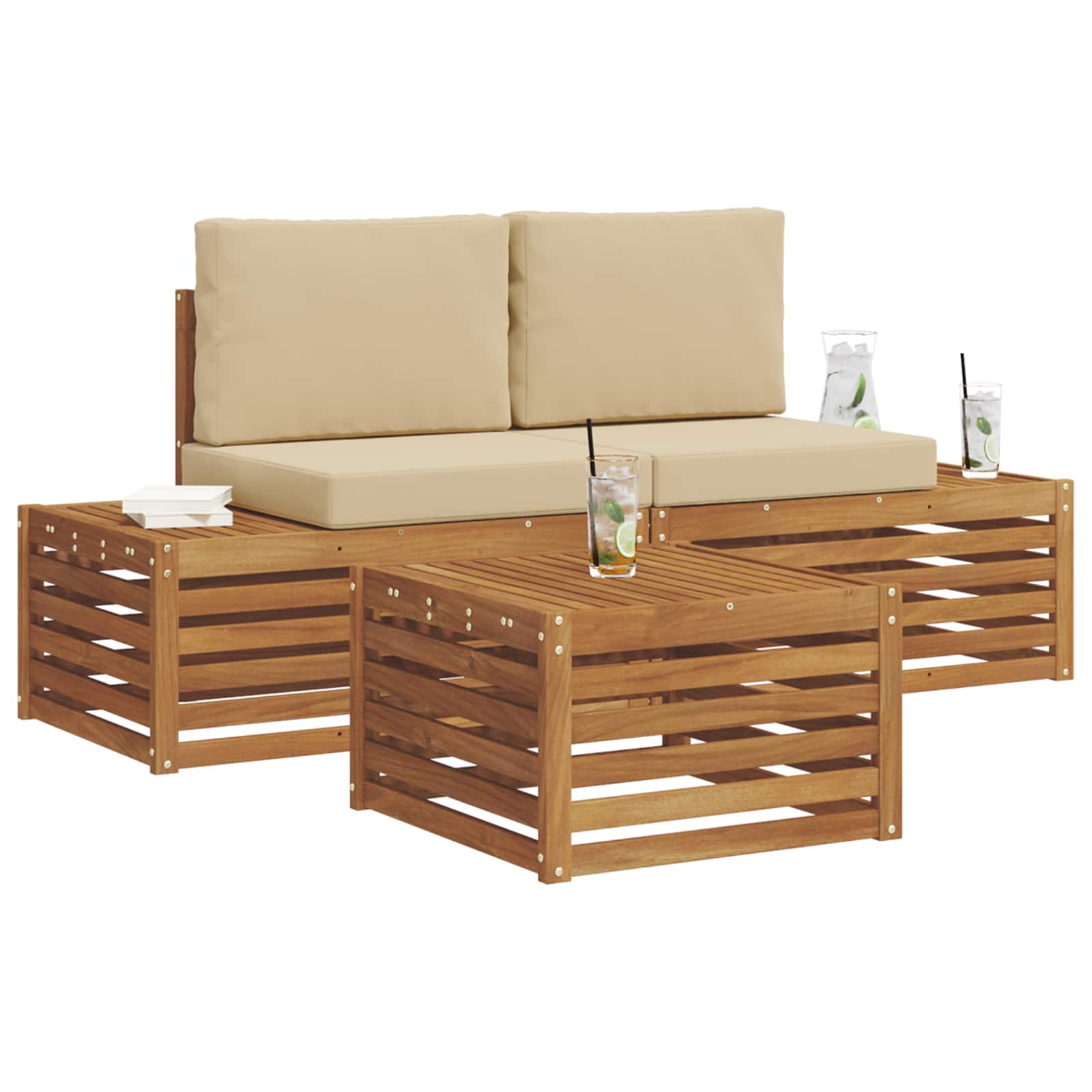 vidaXL Zestaw sof na zewnątrz Naturalny i Beżowy 59 x 59 x 37 cm