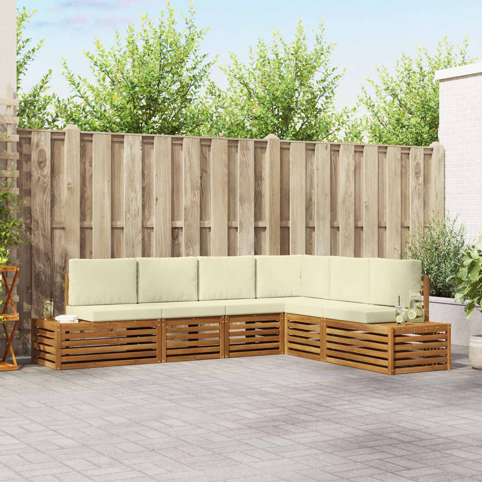 vidaXL Zestaw sof na zewnątrz Naturalny i Kremowy 273 x 213,5 x 73 cm