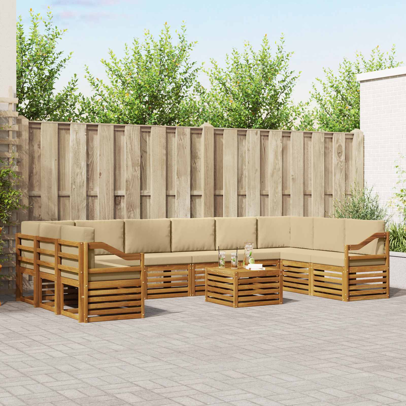 vidaXL Zestaw sof na zewnątrz z poduszką 11 pcs Naturalny i Beżowy