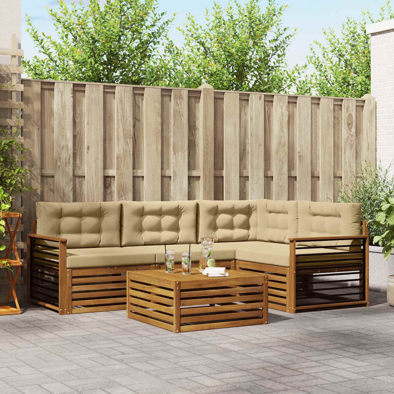 vidaXL Zestaw sof na zewnątrz z poduszką 5 pcs Naturalny i Beżowy