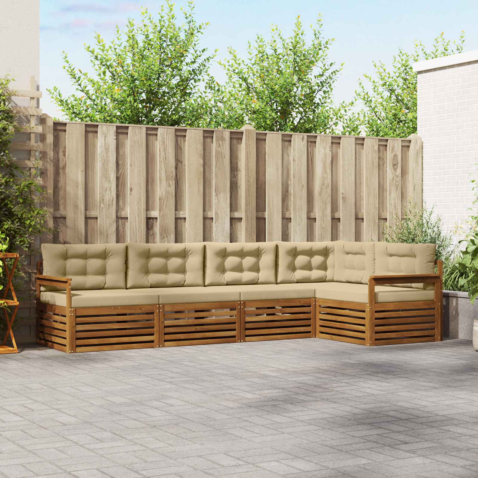 vidaXL Zestaw sof na zewnątrz z poduszką 5 pcs Naturalny i Beżowy