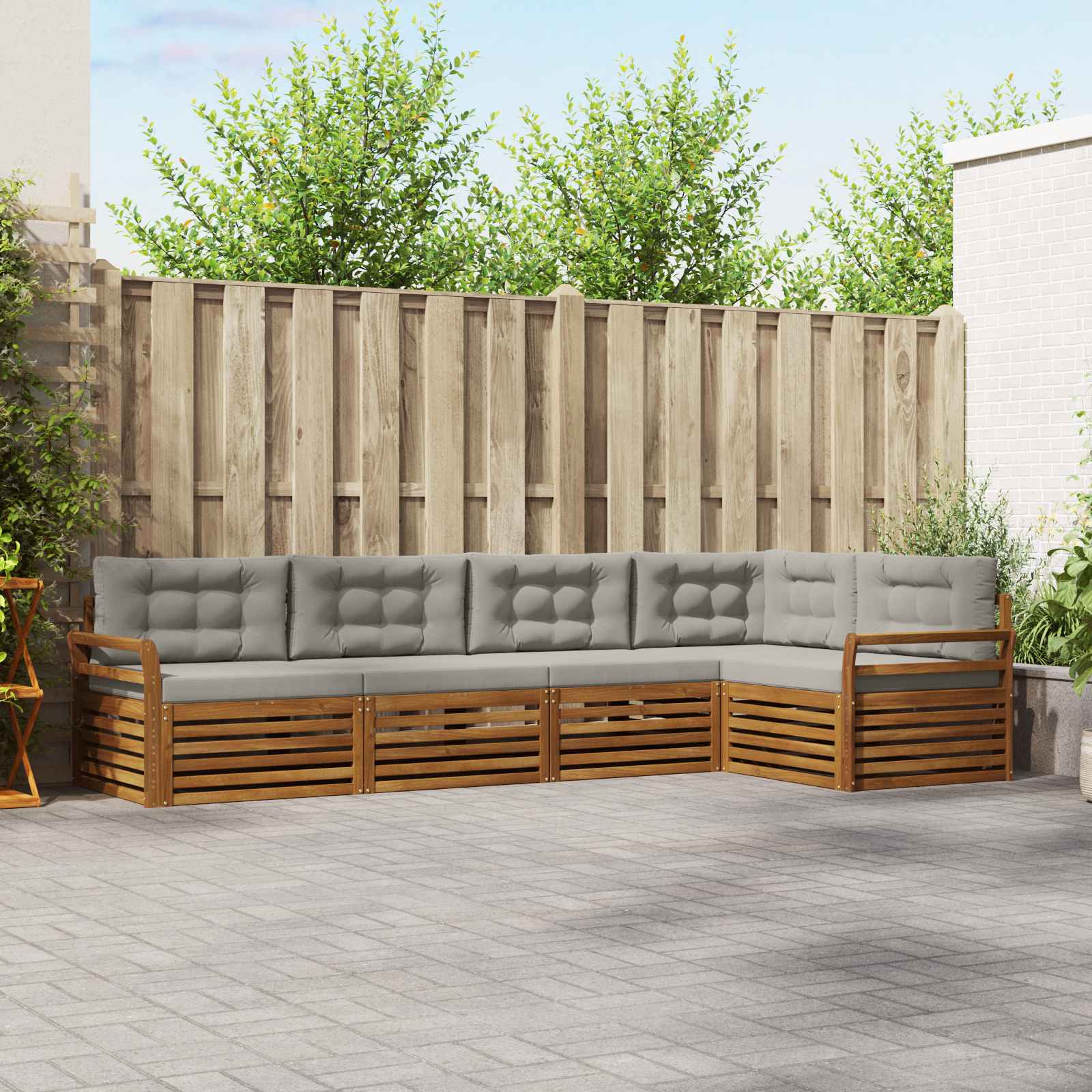 vidaXL Zestaw sof na zewnątrz z poduszką 5 pcs Naturalny i Jasny Szary