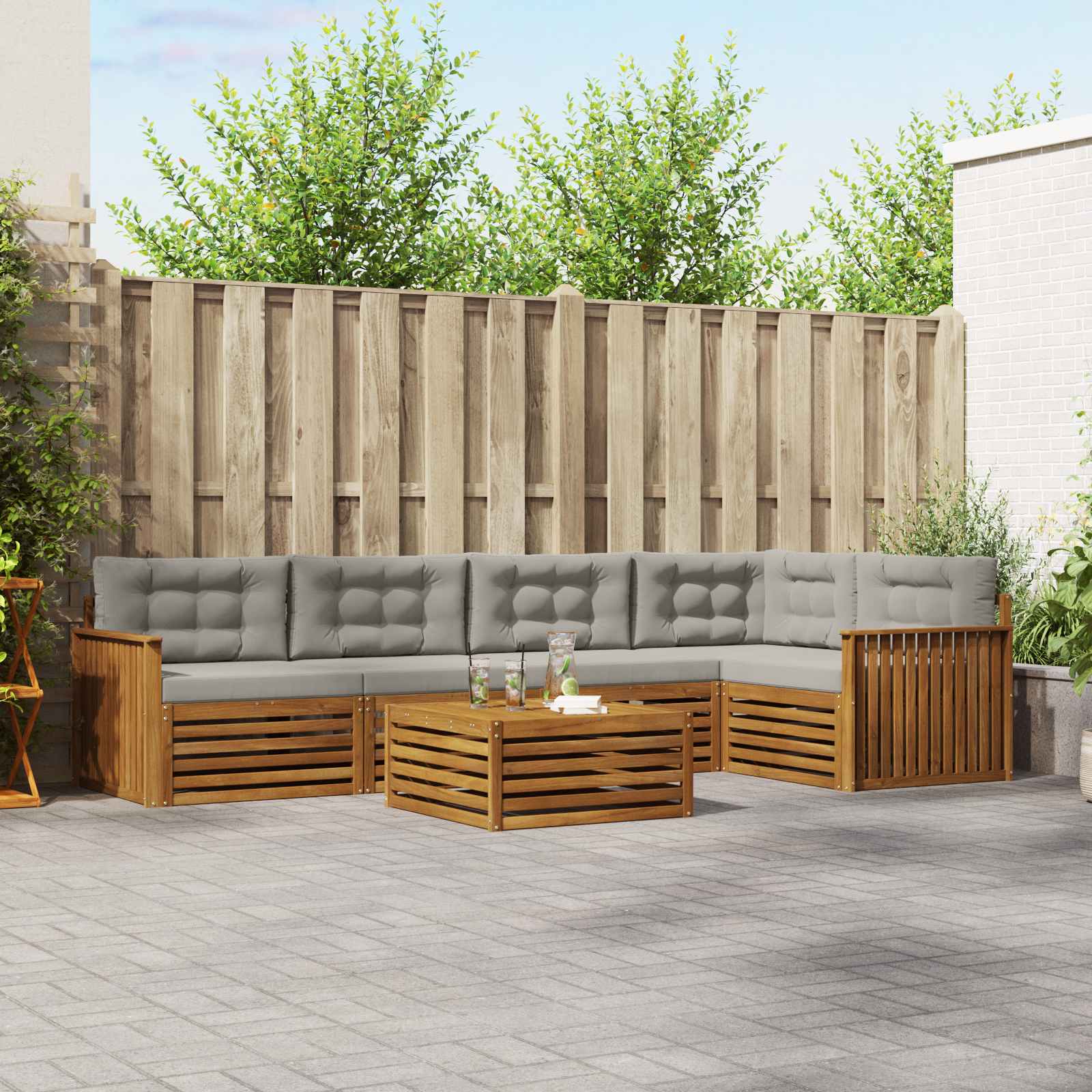 vidaXL Zestaw sof na zewnątrz z poduszką 6 pcs Naturalny i Jasny Szary