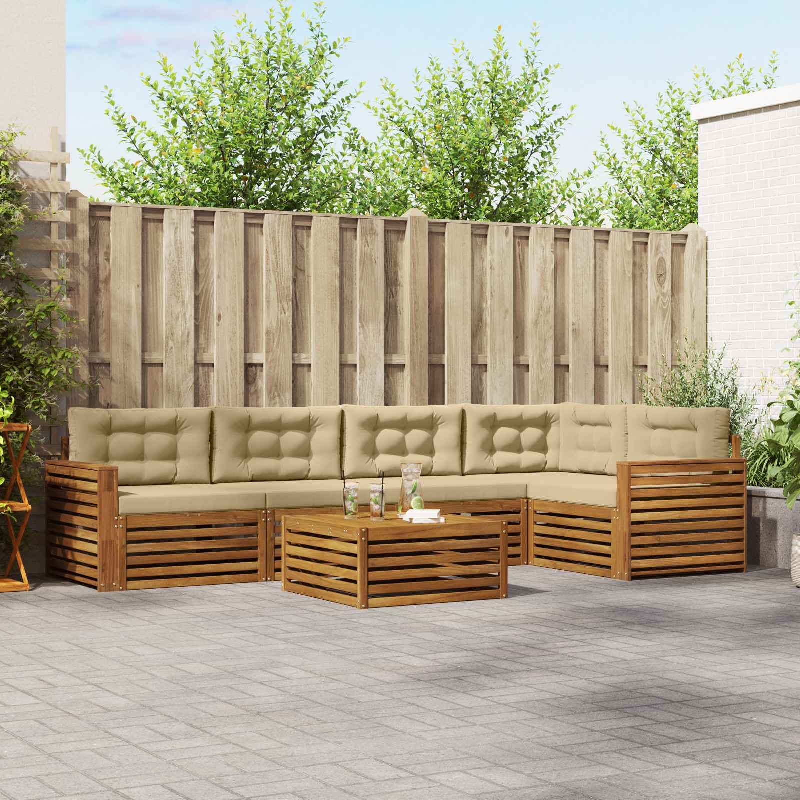 vidaXL Zestaw sof na zewnątrz z poduszką 6 pcs Naturalny i Beżowy