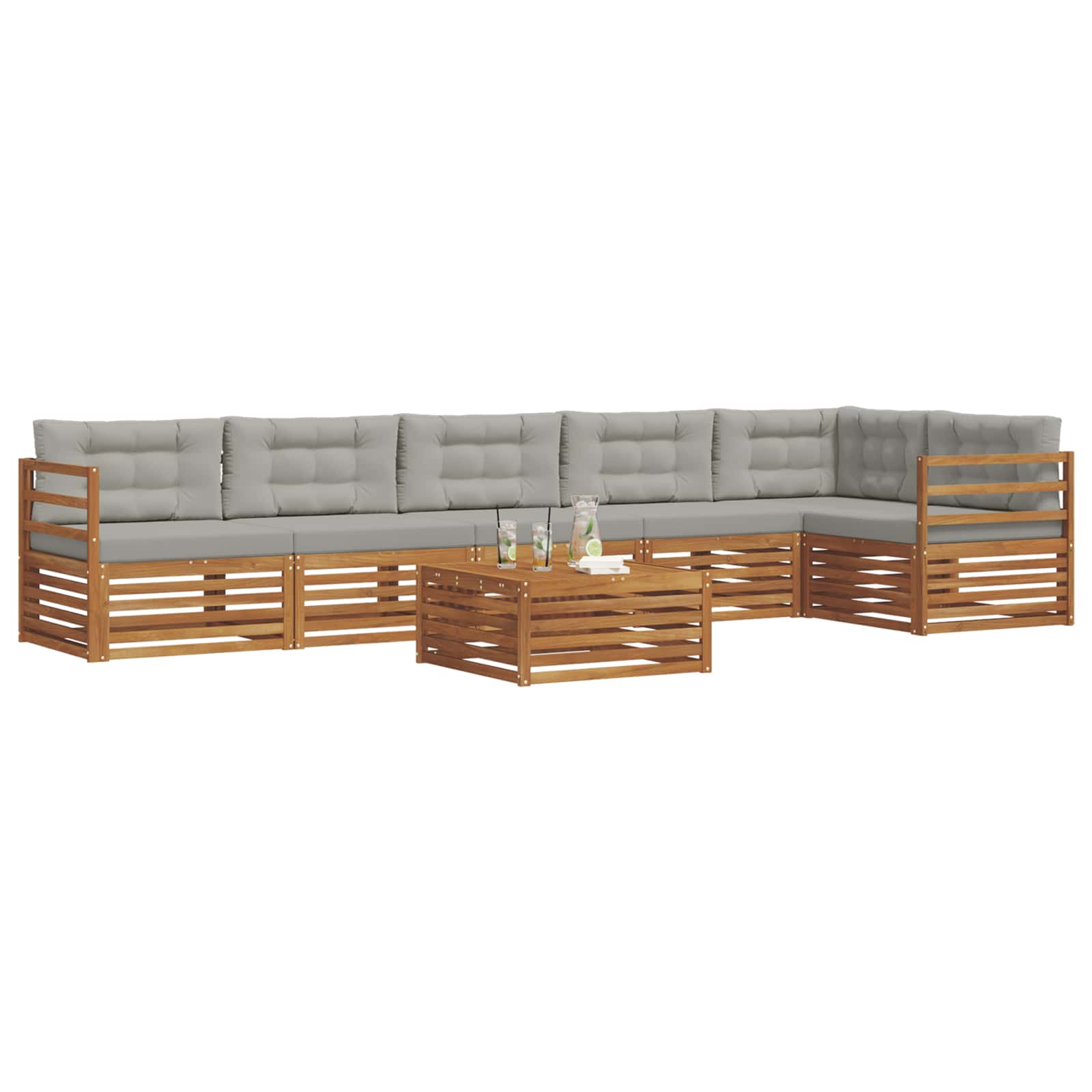 vidaXL Zestaw sof na zewnątrz z poduszką 7 pcs Naturalny i Jasny Szary