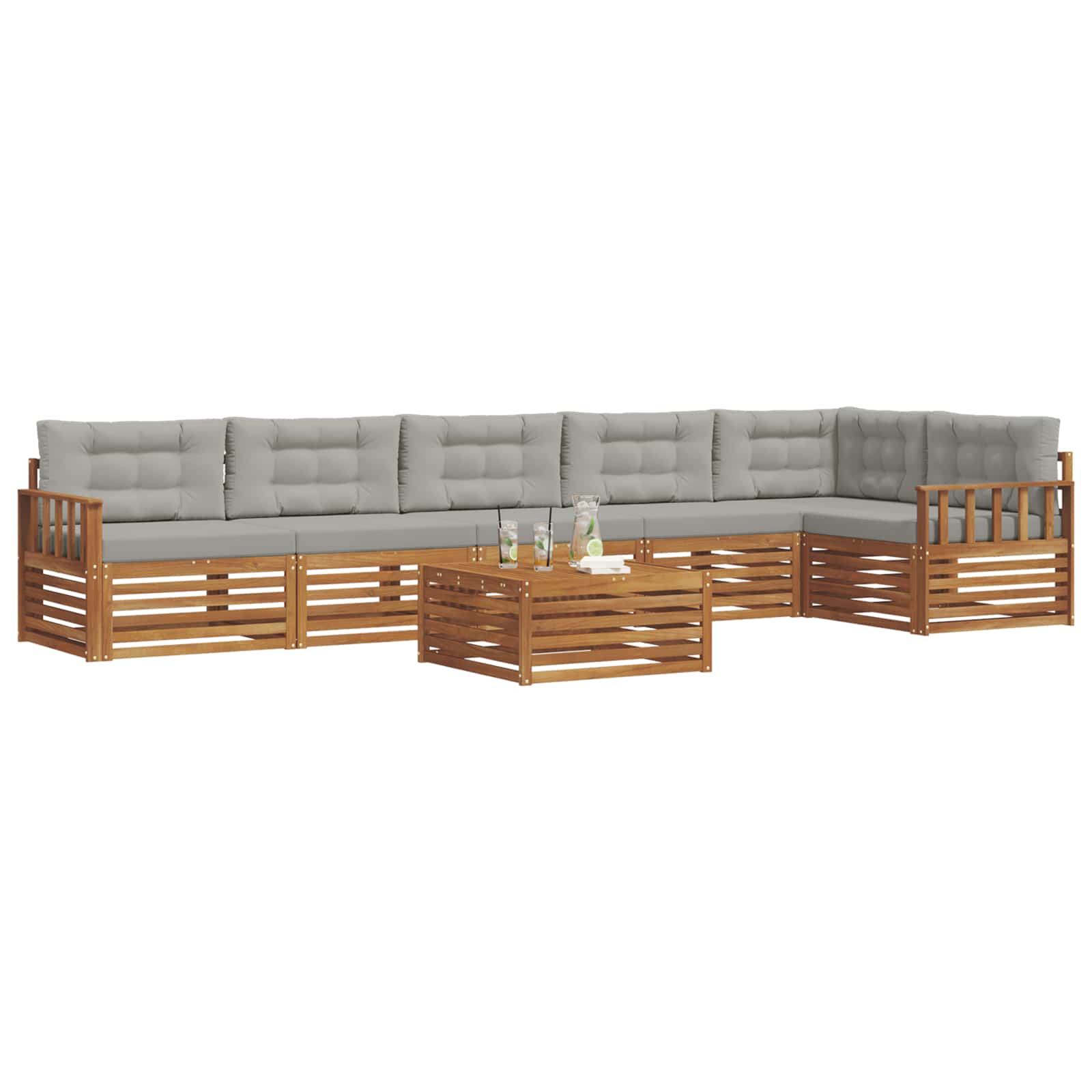 vidaXL Zestaw sof na zewnątrz z poduszką 7 pcs Naturalny i Jasny Szary