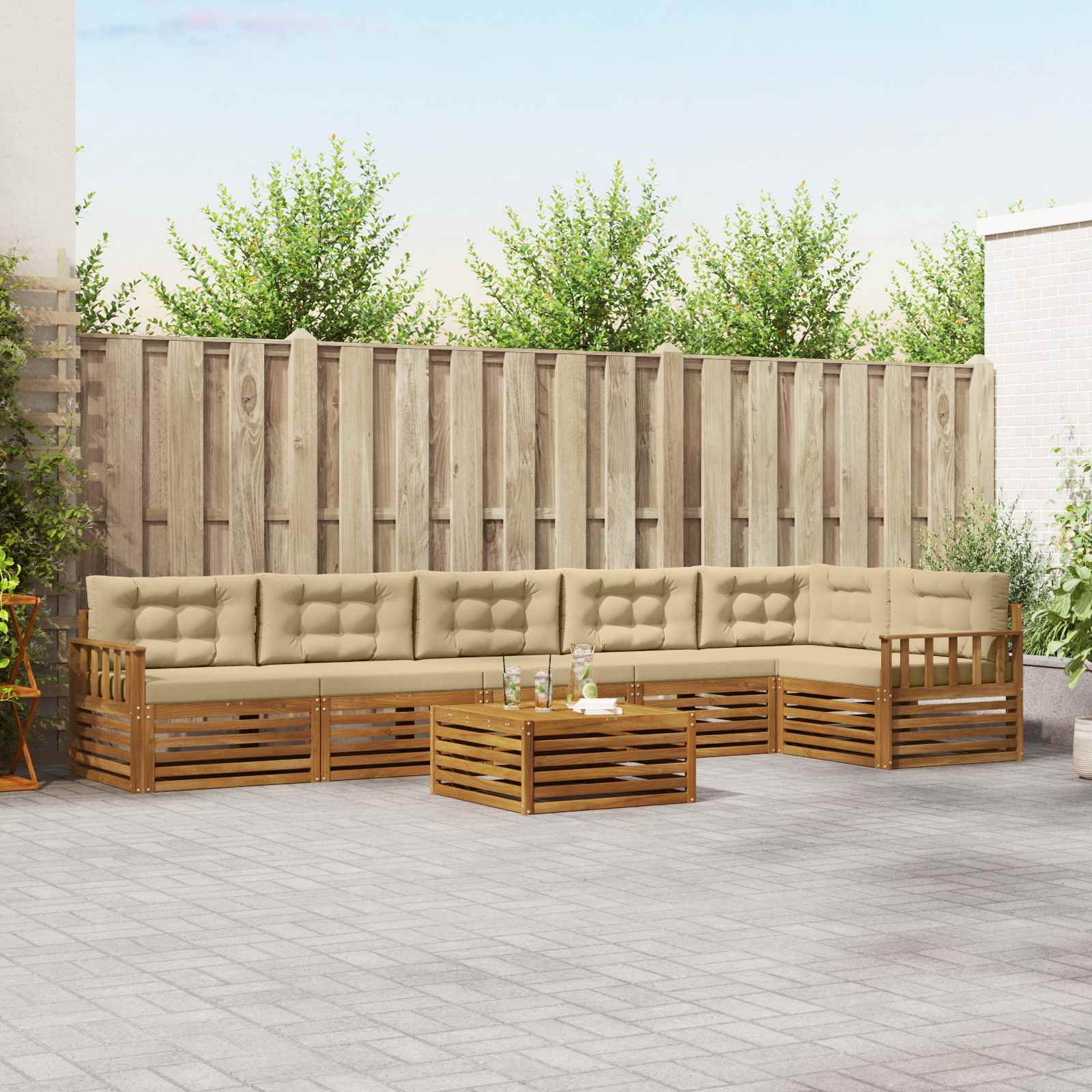 vidaXL Zestaw sof na zewnątrz z poduszką 7 pcs Naturalny i Beżowy