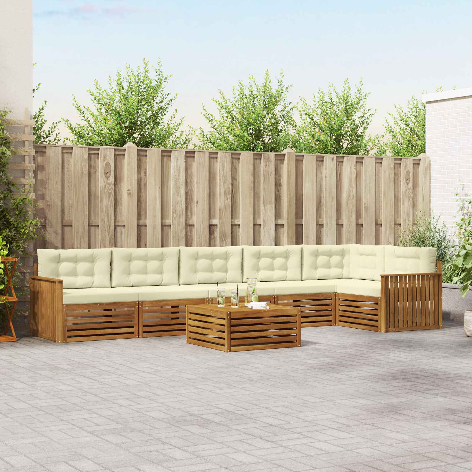 vidaXL Zestaw sof na zewnątrz z poduszką 7 pcs Naturalny i Kremowy