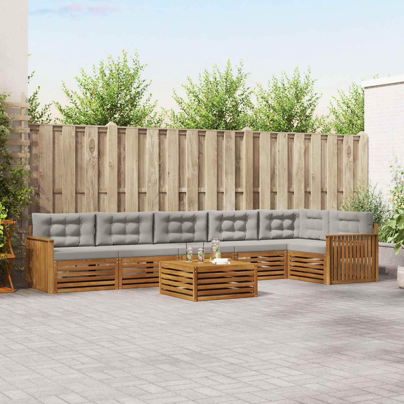 vidaXL Zestaw sof na zewnątrz z poduszką 7 pcs Naturalny i Jasny Szary