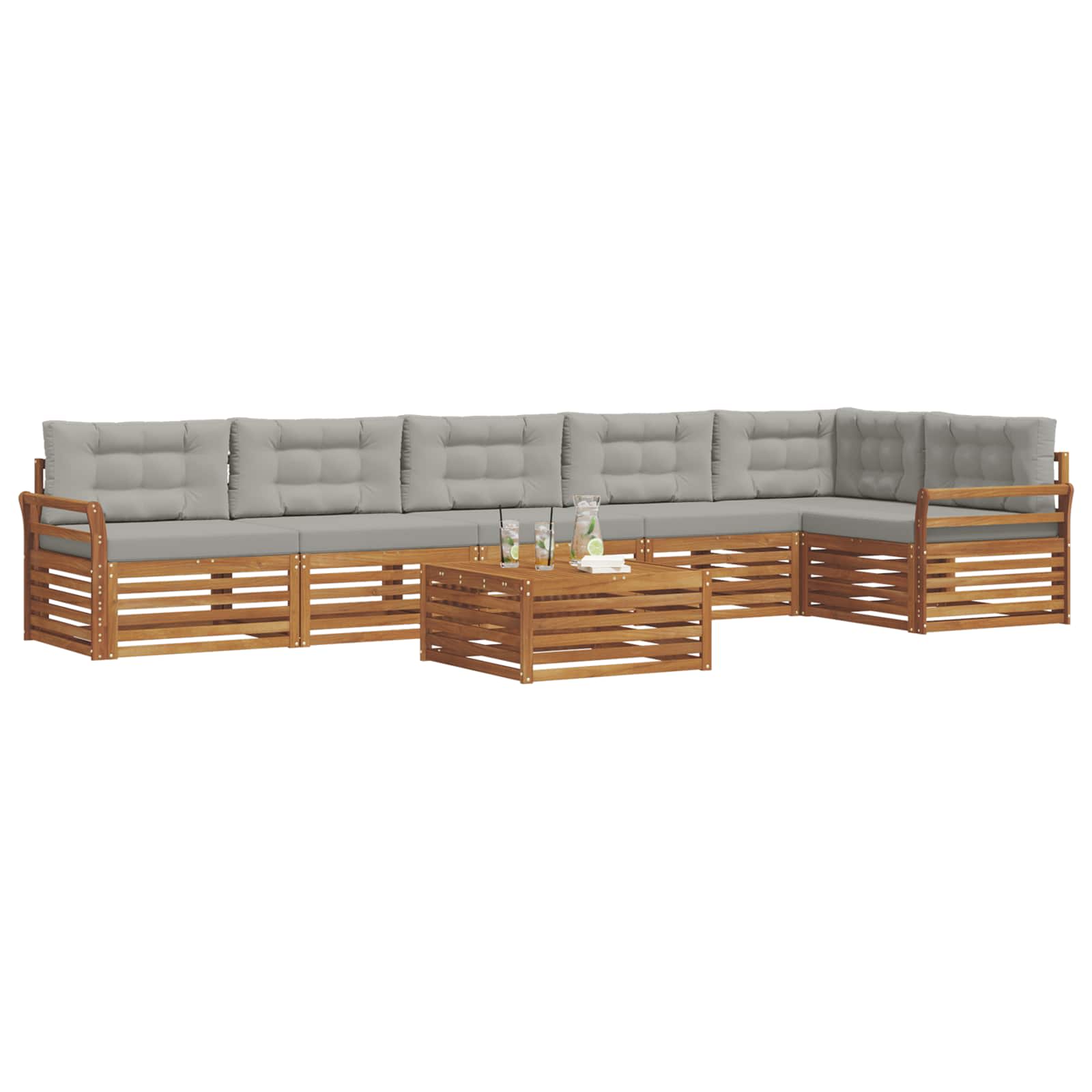 vidaXL Zestaw sof na zewnątrz z poduszką 7 pcs Naturalny i Jasny Szary