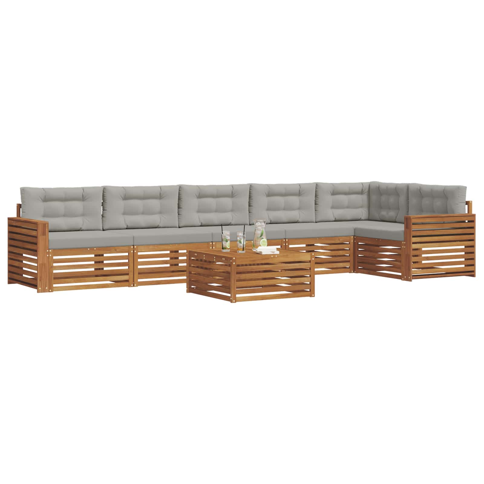 vidaXL Zestaw sof na zewnątrz z poduszką 7 pcs Naturalny i Jasny Szary
