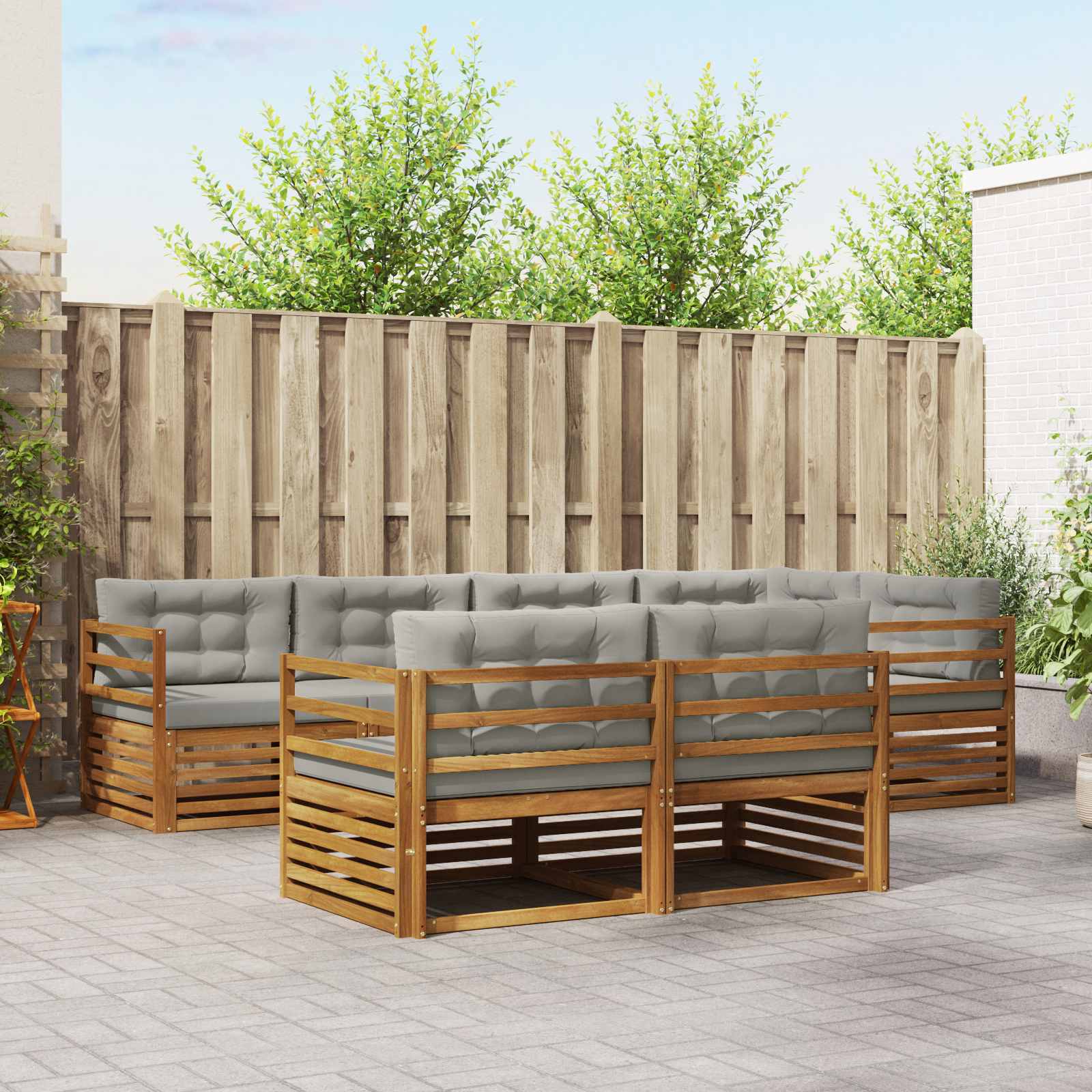 vidaXL Zestaw sof na zewnątrz z poduszką 7 pcs Naturalny i Jasny Szary
