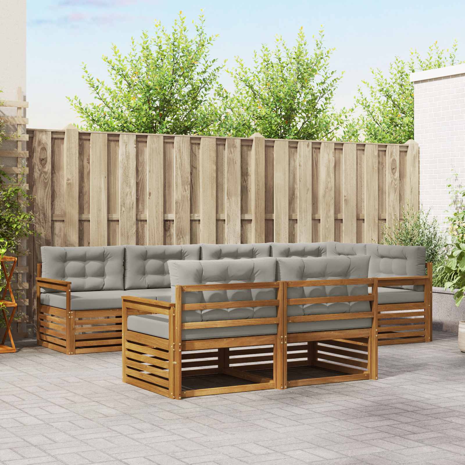 vidaXL Zestaw sof na zewnątrz z poduszką 7 pcs Naturalny i Jasny Szary