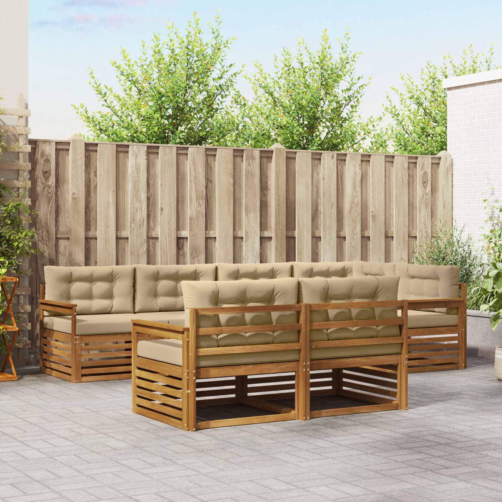 vidaXL Zestaw sof na zewnątrz z poduszką 7 pcs Naturalny i Beżowy